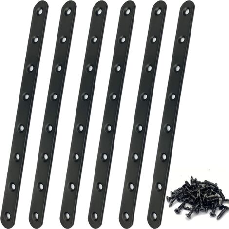 Bunthaus Schwarze Lochplatte, 293 X 19 X 3 Mm, Flache, Gerade Montageplatten, 6 Stück, Reparaturplatte, Flache Halterung, Starke Und Robuste Befestigung Für Möbel, Schränke, Regale (6, 293 X 19 X 3 Mm