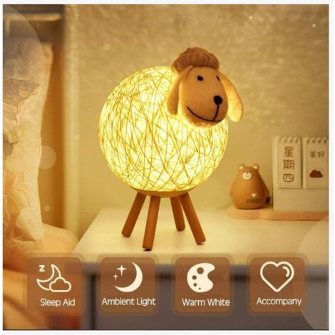 Bunthaus Led-nachtlicht, Schaf-rattan-nachttischlampe, Kinder-nachtlichtprojektor, Led-nachtlampe Für Schlafzimmer, Babyzimmer, Wohnzimmer, Geschenk, 110 Cm, Usb/druckschalter [energieklasse A++]