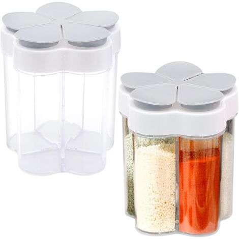 Bunthaus 2 Stück 5-in-1-gewürzdosen Aus Kunststoff, Transparente Gewürzdosen Mit 5 Fächern, Gewürzboxen Für Gewürze, Kräuter, Salz, Pfeffer, Grillen, Picknick, Reisen, Camping, Küche