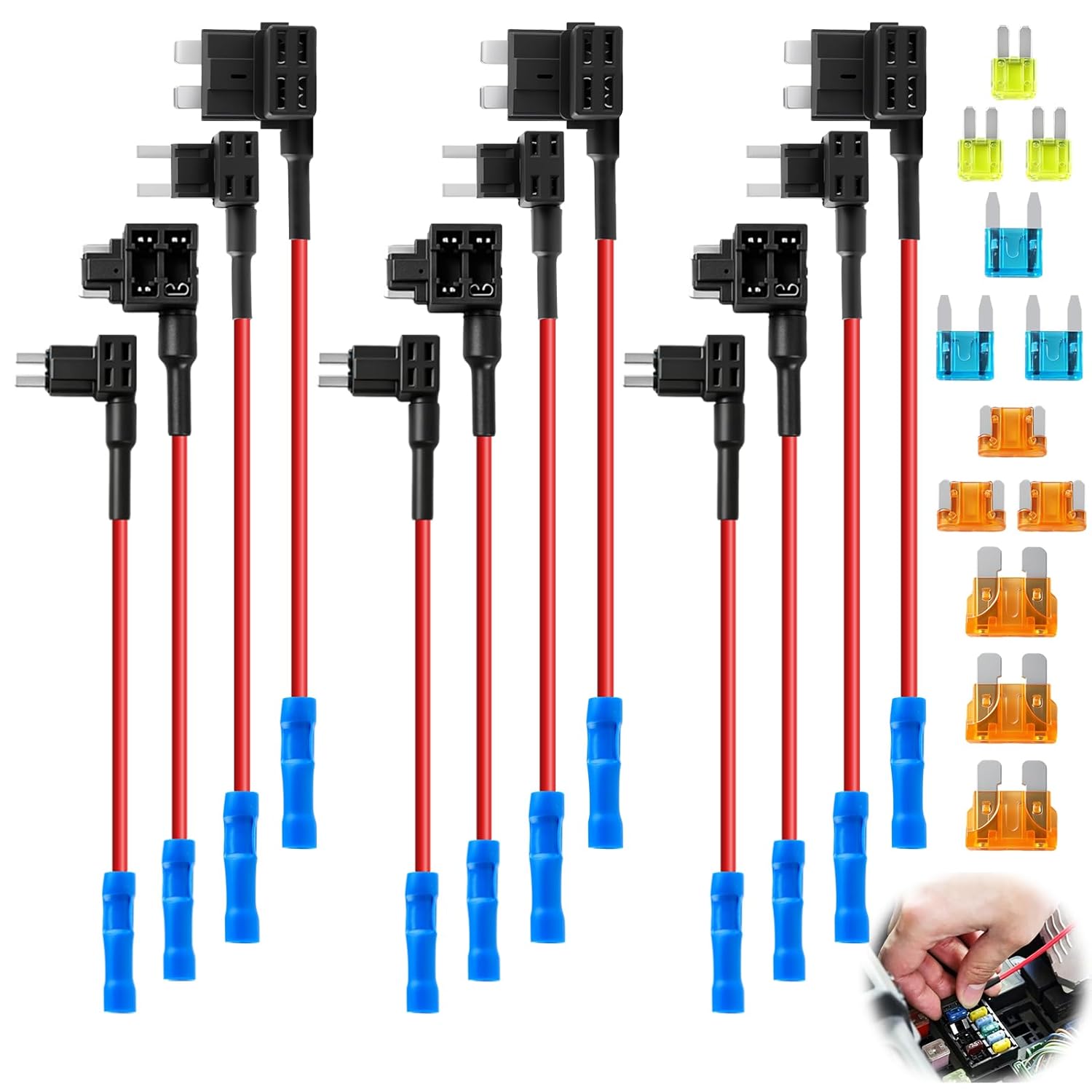 12 Stück 12 V Kfz-sicherungshalter-adapter, 4 Schaltkreistypen, Standard-buchse, 5 A, Mini, 15 A, Mikro, 20 A, Mikro2, 5 A, Flachsicherungen, Einschließlich Ato Atc Kfz-sicherung Für Auto Und Motorrad