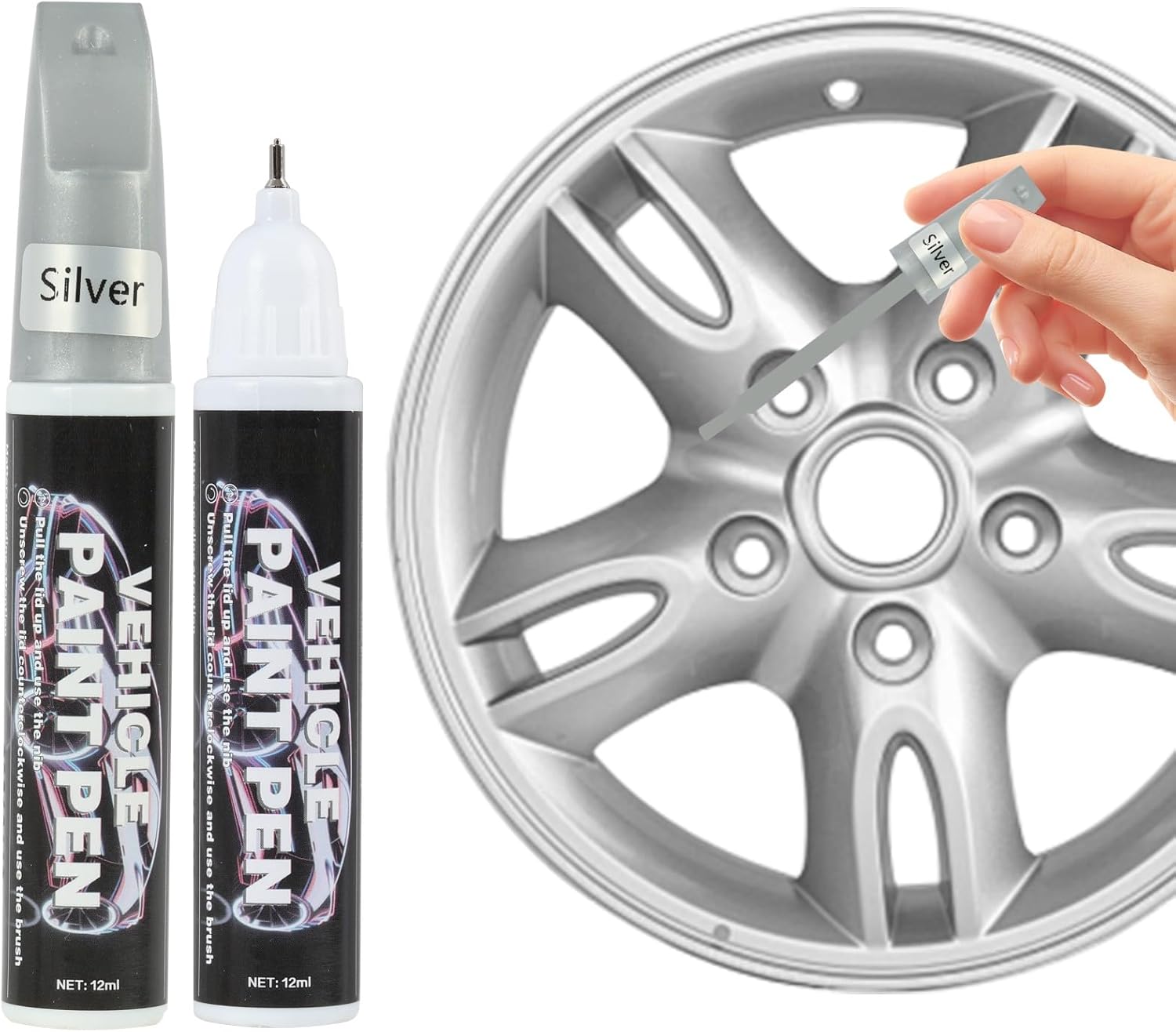 2 Stück Silber/schwarz Auto Lackstift, Lackstift Für Autokratzer, Kratzerentferner Für Felgen, Reparatur Von Lacksplittern An Felgen An Autos, Motorrädern, Fahrrädern (schwarz) (silber)