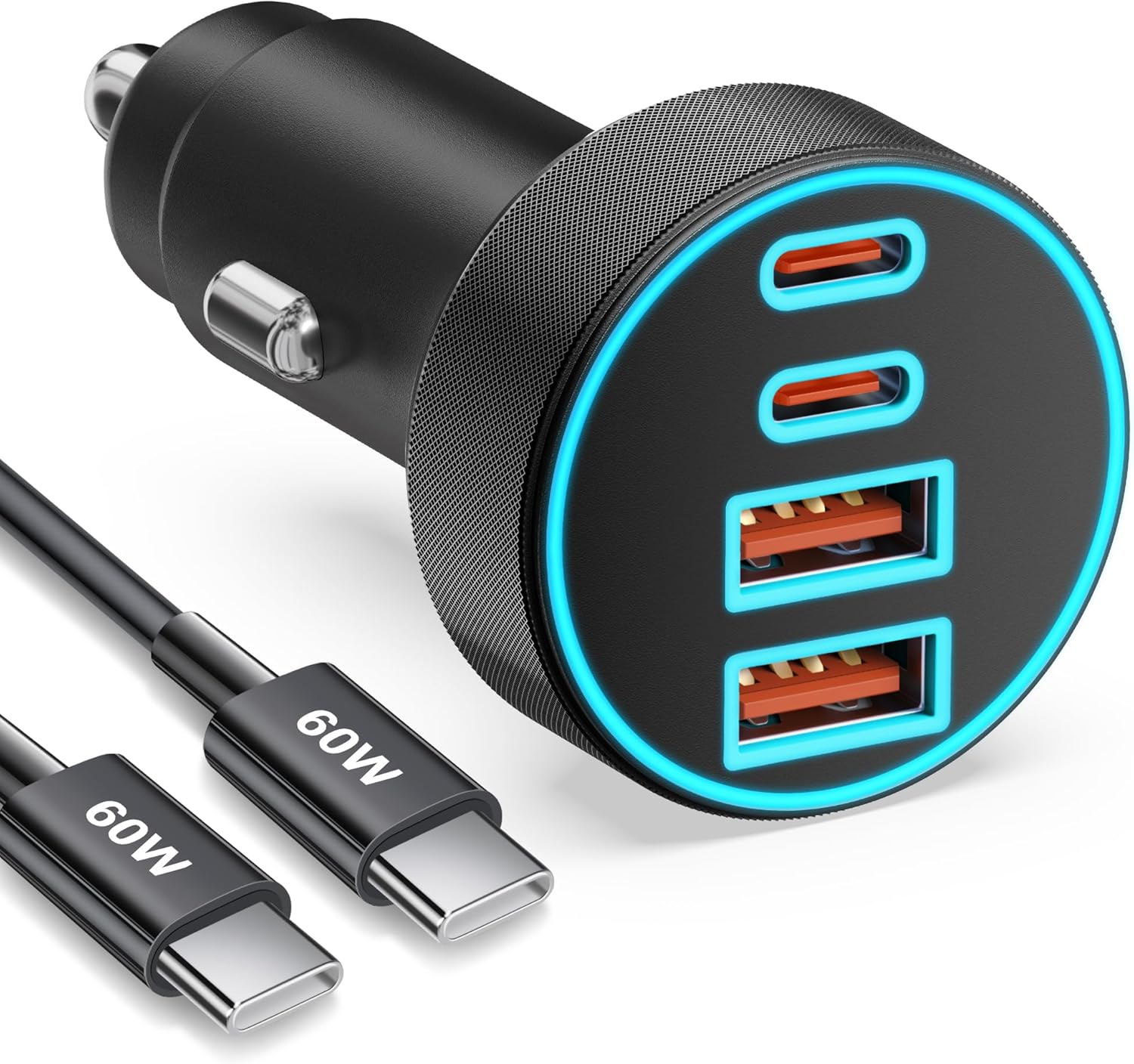 90-w-usb-c-autoladegerät, 4-port Dual 45 W Usb-c/a, Pd/qc-stecker, 12-v-schnell-autoladegerät-adapter + Usb-c-kabel Für Iphone 17e/17/air/16/15 Pro Max, Samsung S26/s25/s24, Google 10/9/8