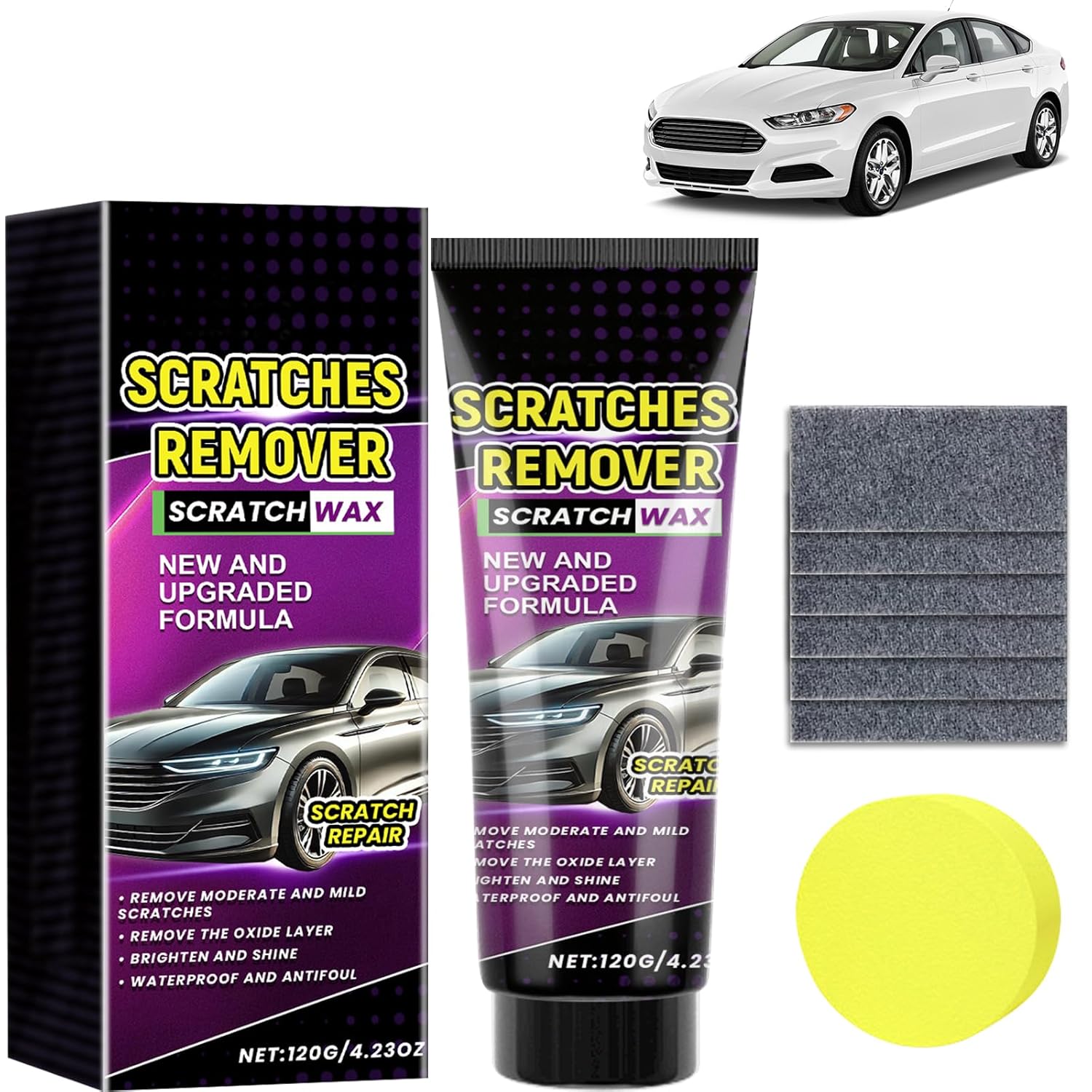 Auto-kratzer-entferner, Tiefer Auto-kratzer-entferner Mit Tuch Und Schwamm, Autopolitur, Modellauto-kratzer-reparaturcreme, Entfernt Kratzfeste Kratzer