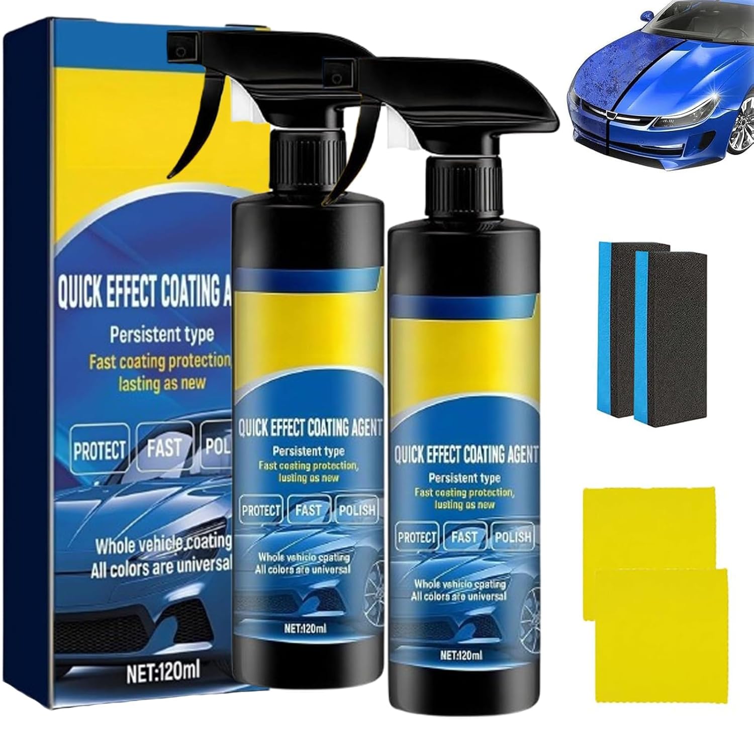 Keramikspray Mit Schneller Wirkung Für Das Auto – Hydrophober Kratzschutz, Langanhaltender Spiegelglanz, Mit Mikrofasertuch Und Schwamm (2 Stück)