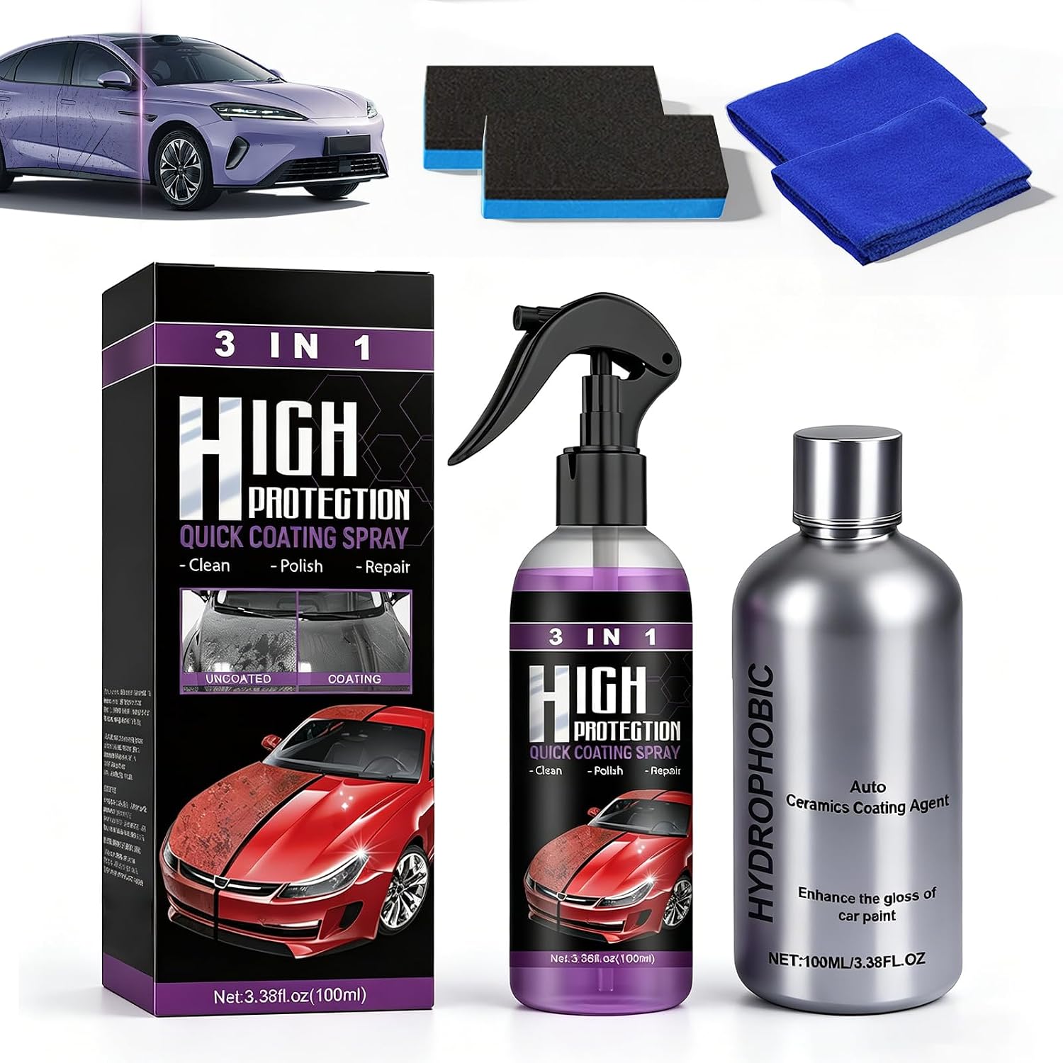 3-in-1-autopolitur, Entfernt Kratzer Und Autopolitur-set Mit Hohem Schutz, Tiefe, Kratzfeste Karosseriepolitur Mit Keramikbeschichtung Und Lang Anhaltendem Glanz – 200 Ml