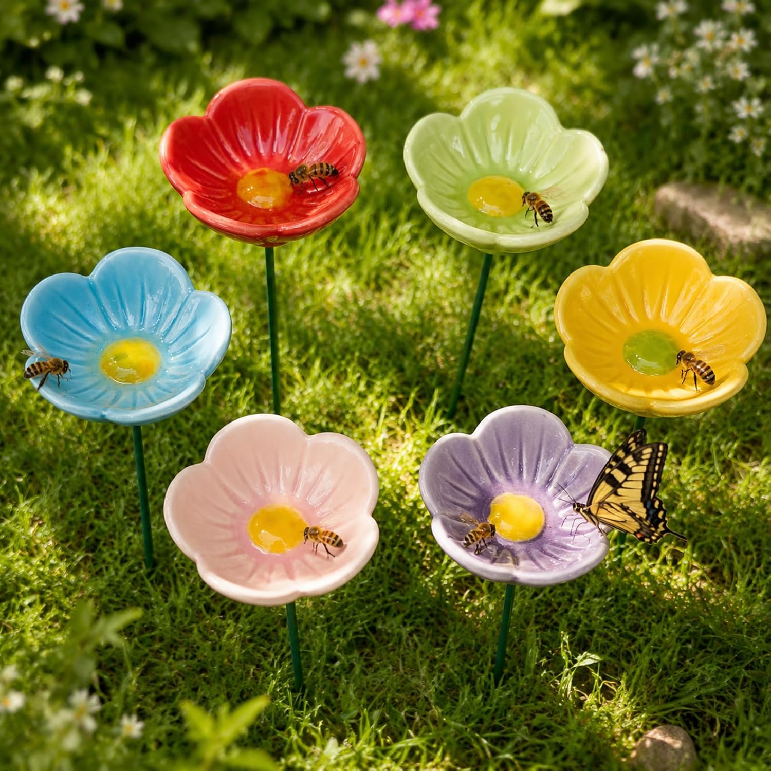 6er-set Bienentränke Aus Keramik - Insektentränke - Bienentränke Für Den Garten - Wassertränke Mit Stöpsel - Kreative Blumen - Geschenk - Honigschale
