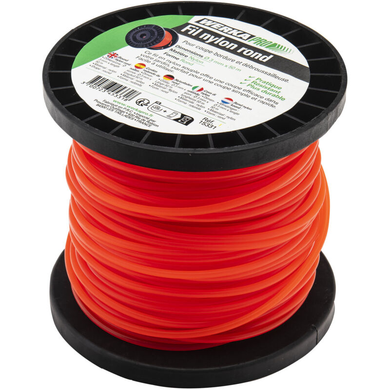 50 M Lange, Runde Nylonschnur, 2,7 Mm Durchmesser – Für Freischneider Geeignet – Sauberer, Splitterfreier Schnitt – Orangefarbene Schnur Für Den Gartenbereich