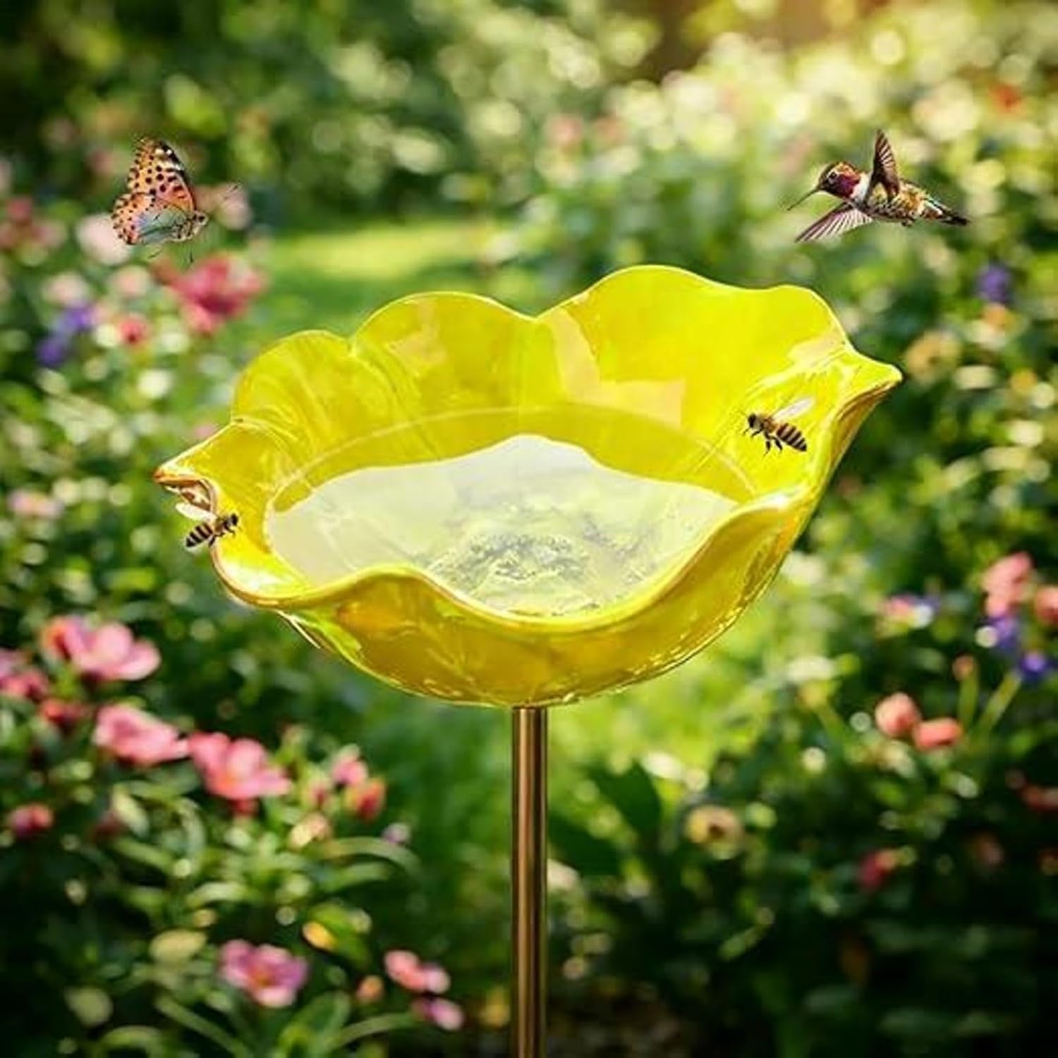 2026 Neue Handgefertigte Vogeltränkeblumen Dekorative Vogeltränke Aus Metall Mit Blumenmuster Bunte Bienen-schmetterlings-badeschale, Für Garten, Terrasse, Hof, Rasendekoration