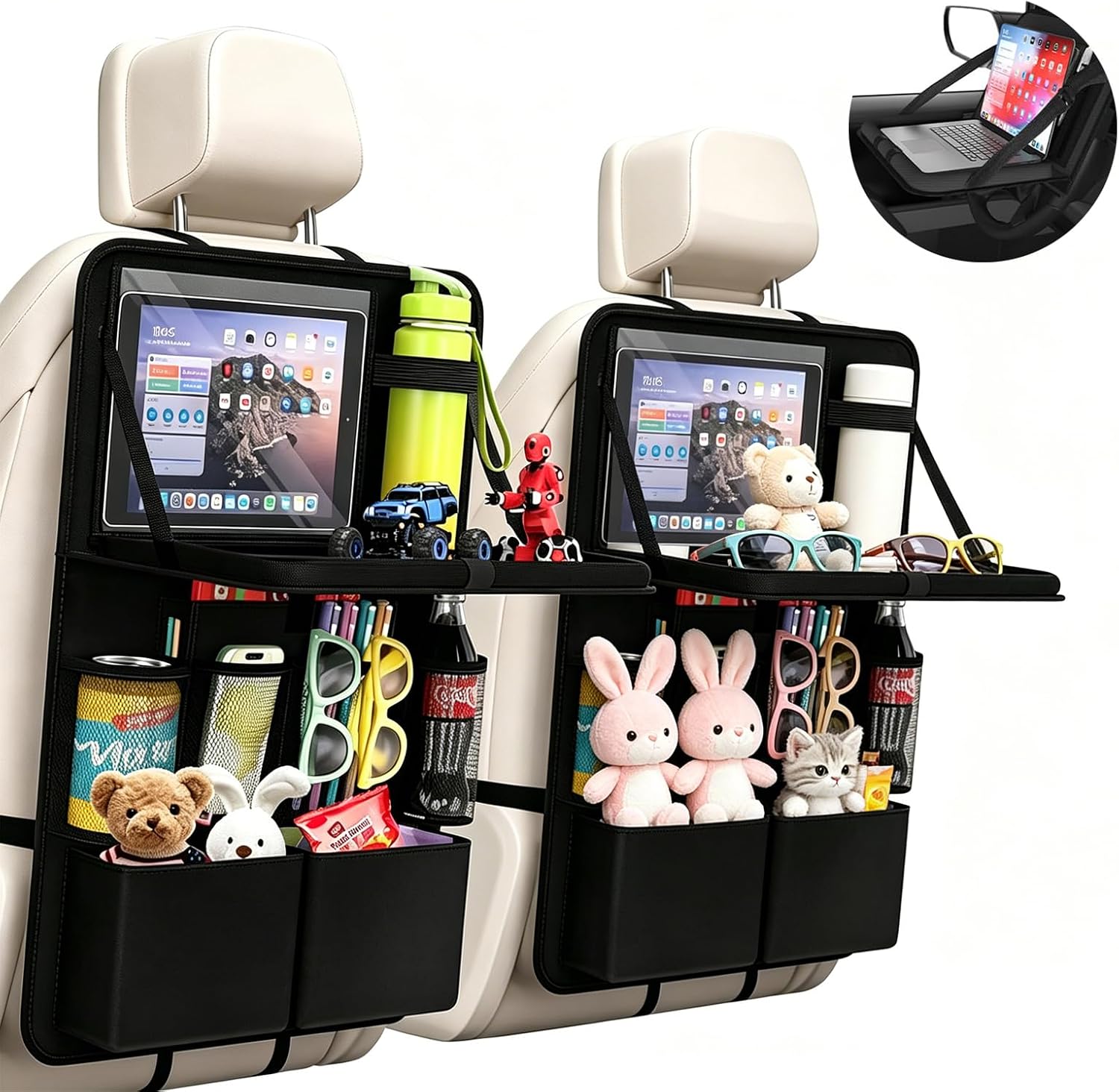 2er-pack Auto-organizer Mit Abnehmbarem Klapptisch – 62 X 42 Cm – Rücksitz-organizer Für Kinder Und Erwachsene – 11 Taschen + Touchscreen-fach – Autoschutz