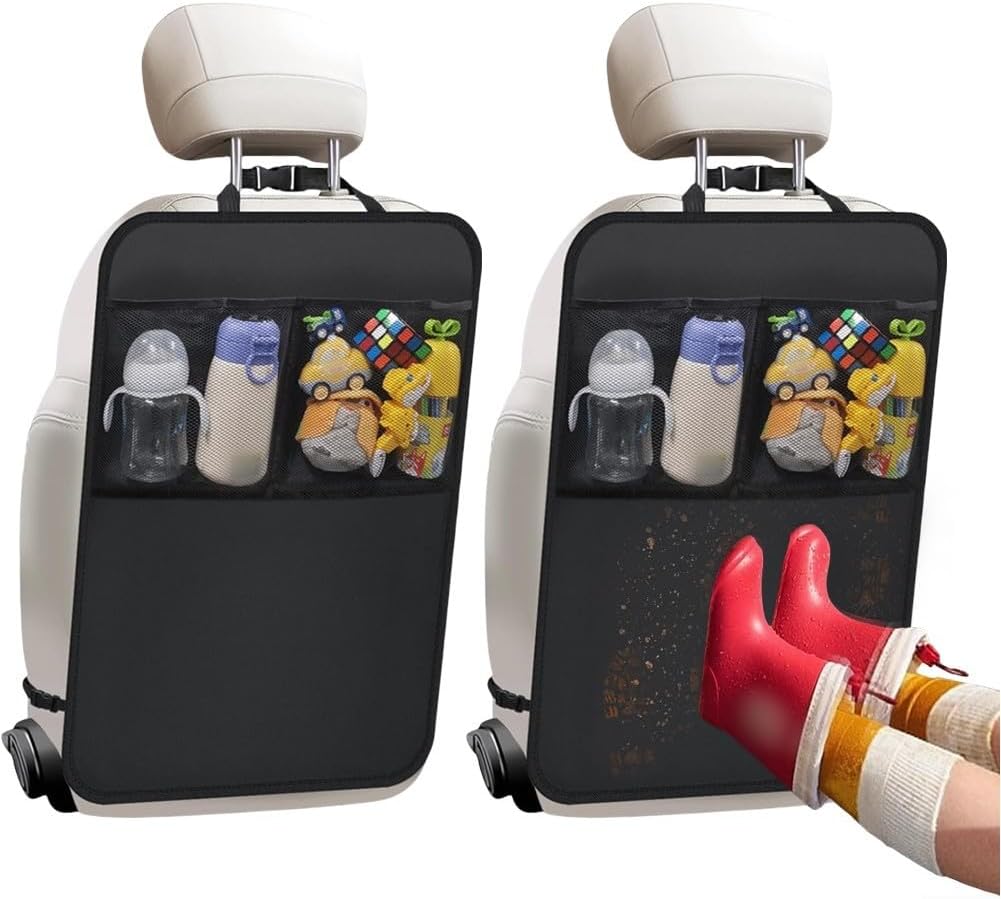 2er-pack Autositzschutz Aus Rindsstoff Mit Aufbewahrungstaschen, Geeignet Für Kinder- Und Haustiersitze, Zur Einfachen Installation Von Rücksitzbezügen, Schwarz
