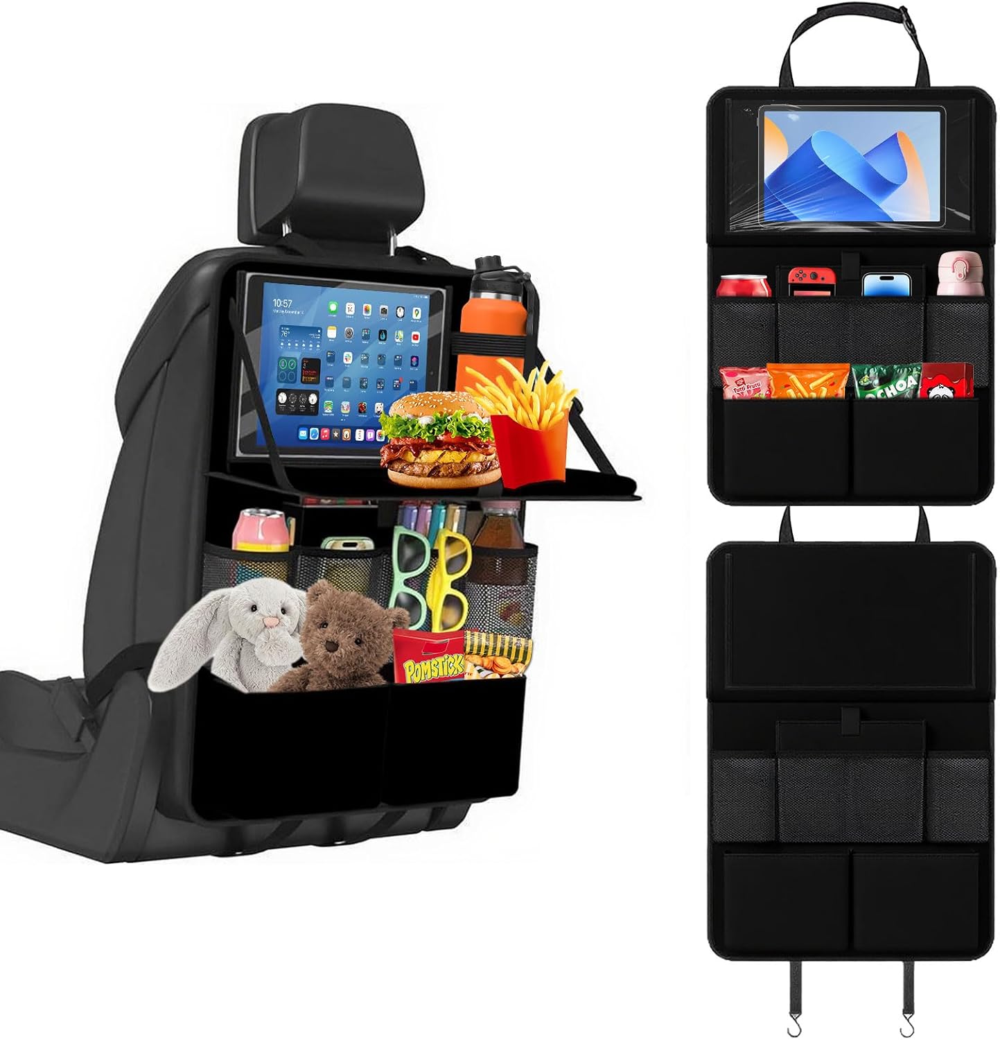 2er-pack Autositz-organizer Mit Klapptisch – Großer Auto-rücksitz-organizer Für Kinder – Multifunktional, Wasserdicht – Tablet-tasche Und Viele Taschen (schwarz)