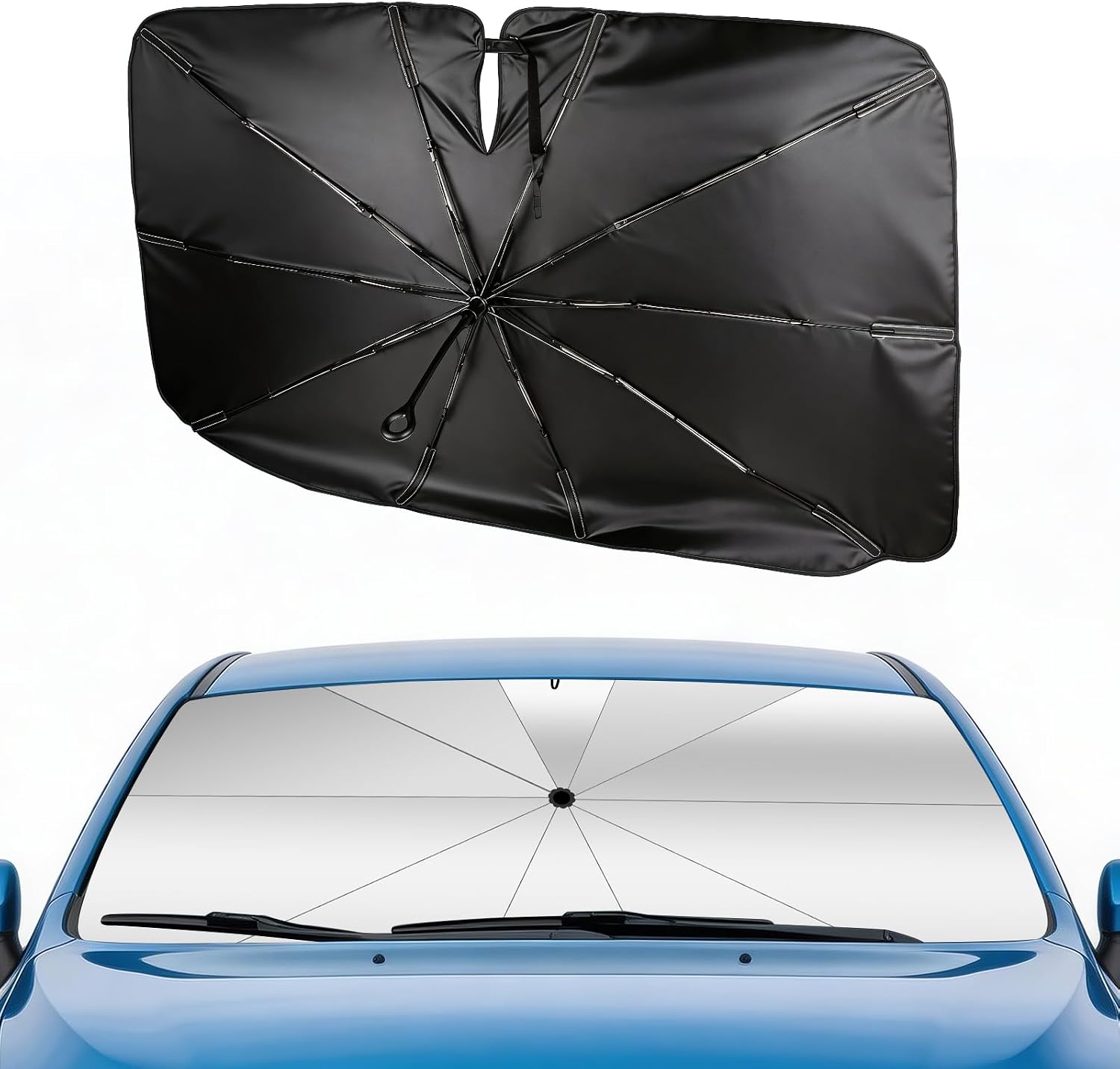 Auto-sonnenschutz Für Die Windschutzscheibe, 145 X 85 Cm, Große Größe, Uv-schutz Und Hitzebeständig, Faltbarer Elliptischer Drehgriff, Mit Aussparung Für Den Rückspiegel – Ideal Für Suv Und Autos.
