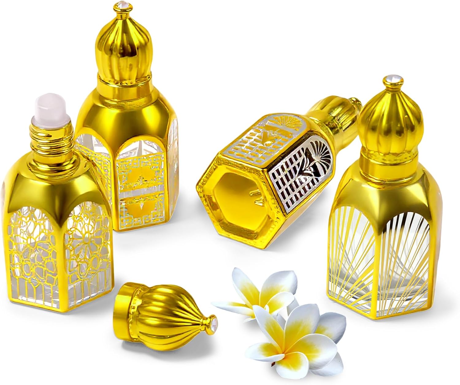 4 Stück 17 Ml Leere Rollflaschen Aus Glas, Set Aus Leeren Rollflaschen Für Ätherische Öle Mit Glaskugel, Vintage-goldrollerflasche, Nachfüllbar Für Parfüm, Aromatherapie, Massage, Reisen