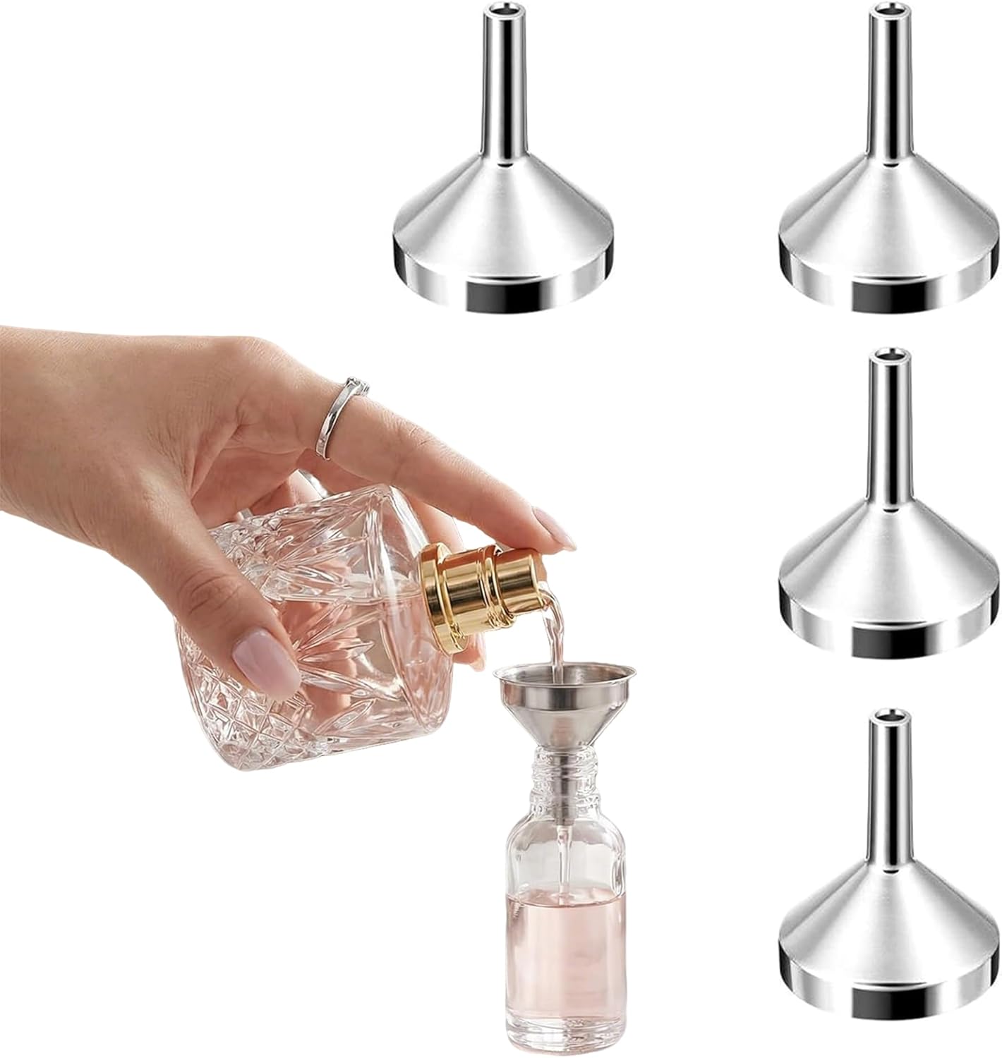 4er-pack Mini-trichter Aus Aluminium, Kleine Metalltrichter Zum Befüllen Von Flaschen Mit Ätherischen Ölen Und Anderen Kleinen Flaschen, Zum Übertragen Von Kosmetischen Flüssigkeiten (silber)