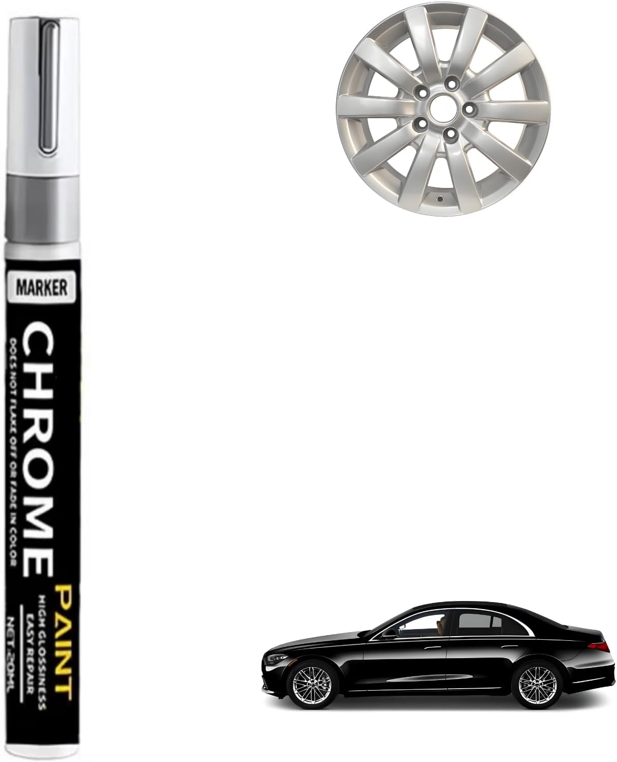 Autokratzer-radierer, Chromlack, Felgenlack, Felgenreparaturstift, Karosserielack, Autokratzer-radierstift, Geeignet Für Autos, Motorräder, Einfach Zu Verwenden, Wasserdicht, Silber (1 Stück)