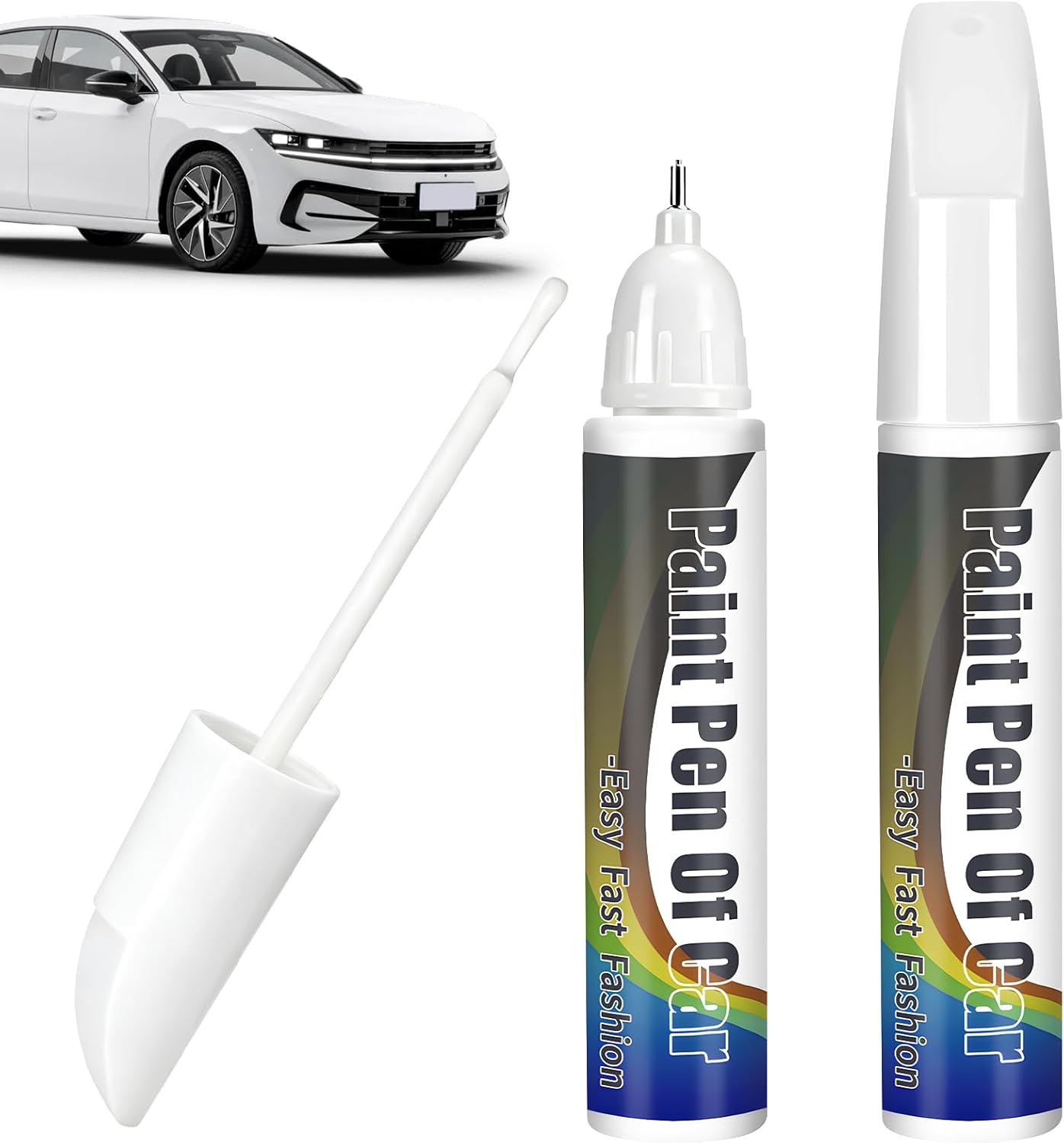 2 Weiße Auto-ausbesserungslackstifte (2 X 12 Ml), 2-in-1-auto-ausbesserungsstift Mit Pinsel Und Präzisionsspitze, Reparatur Von Autokratzern, Schnell Trocknender Weißer Lack Für Felgen, Motorräder Und