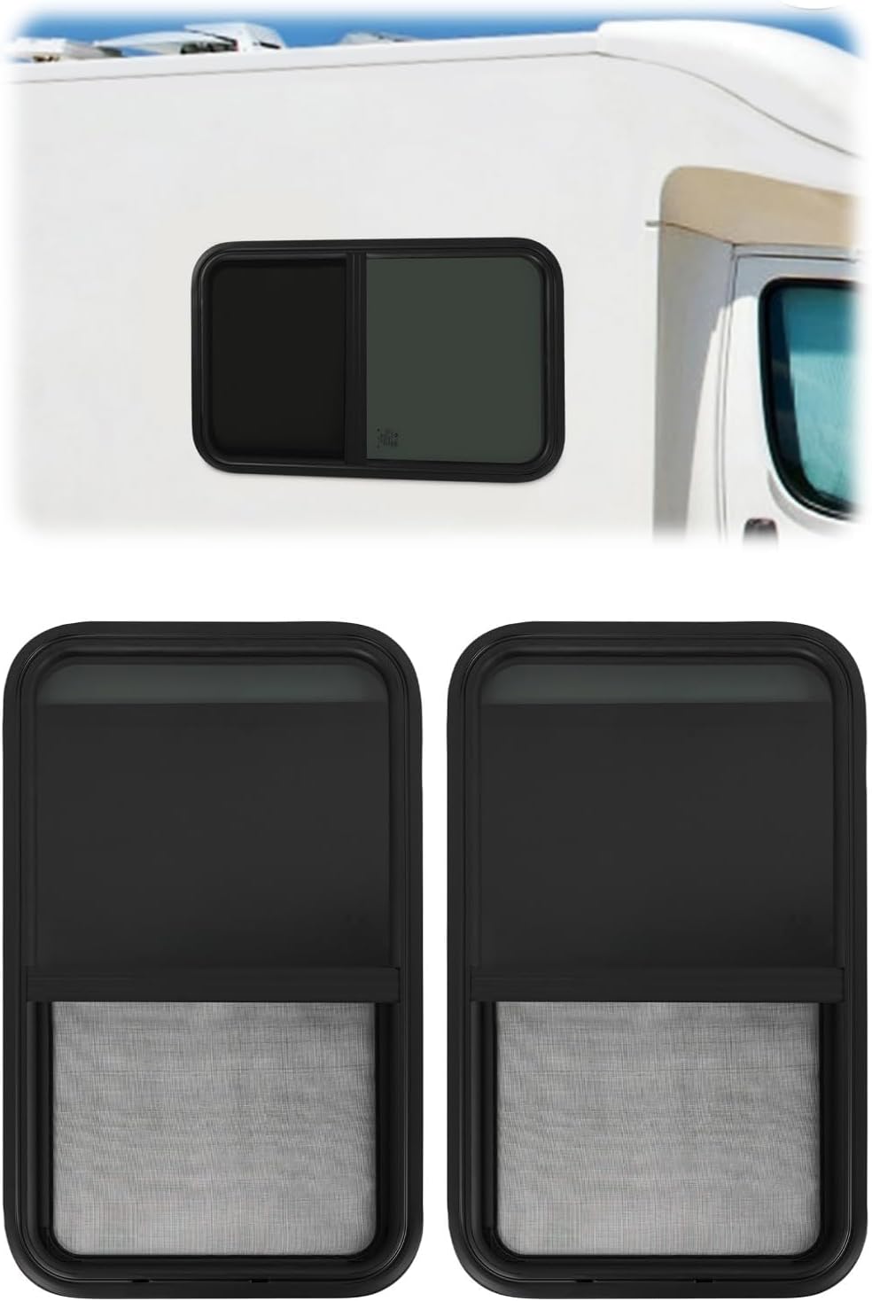 2 X Camping Car Window With Mosquito Net & 2 Finishing Rings Tempered Glazing Window Camping Car Sliding Window For Campervans Windows For Motorhomes 45.7276.2cm