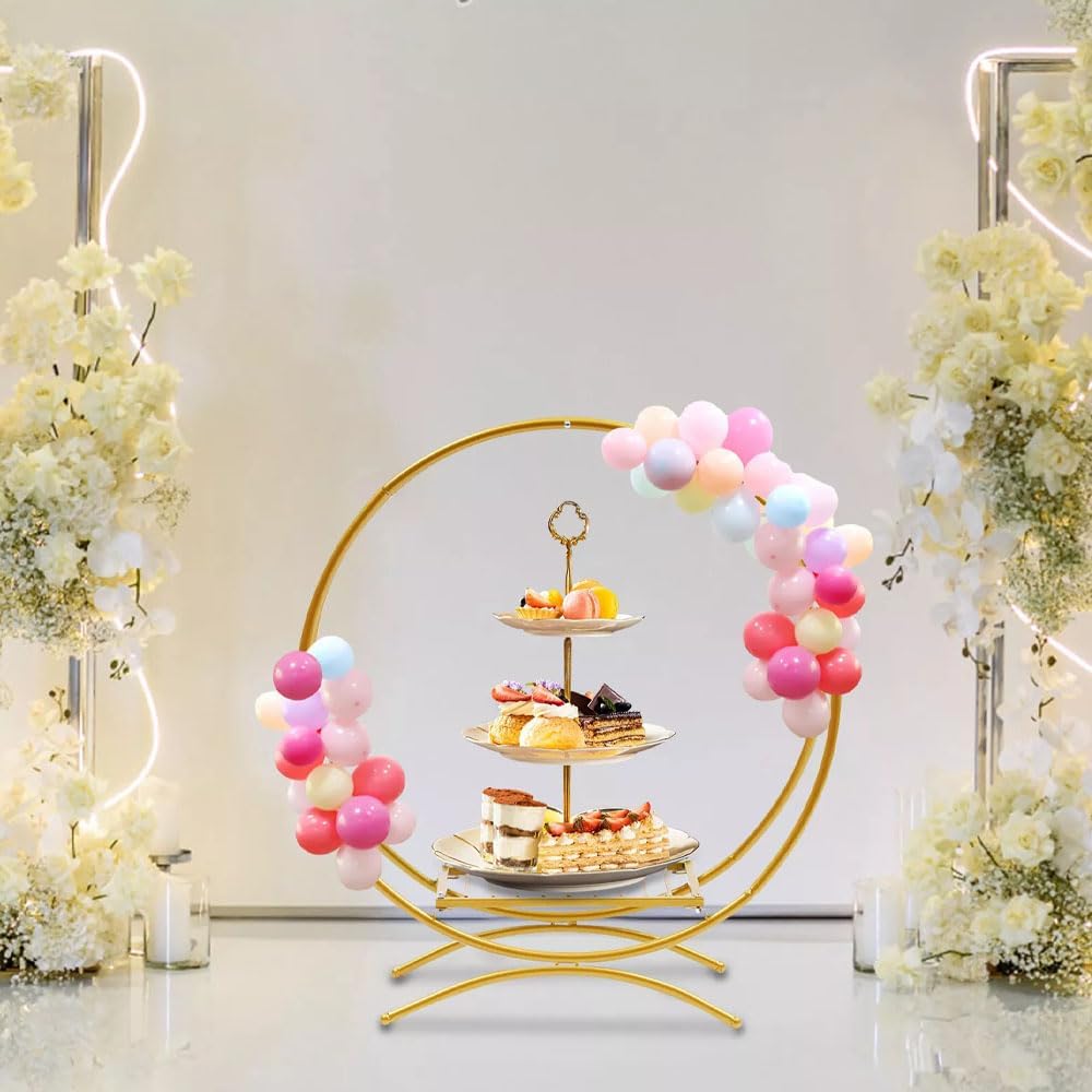 Hochzeitsbogen, Goldfarben, Hochzeit, Tortenständer, Desktop-dekoration, Runder Hintergrundständer, Hochzeit, Bogen, Geburtstag, Party