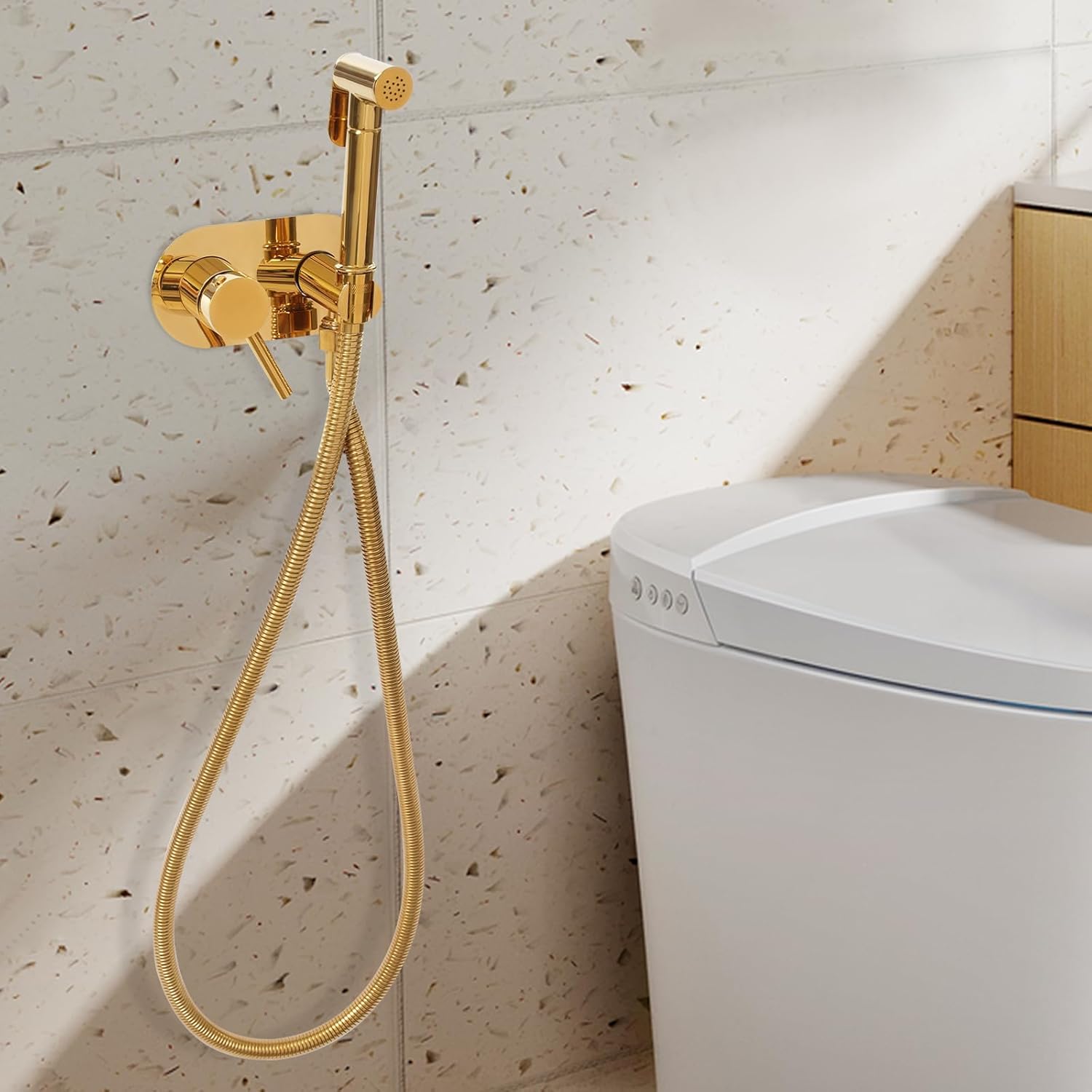 Bidet Shower Head For Spray Gun With Strong Water Pressure 1.5m, Hot And Cold Water Hose For Bathroom Cleaning, Easy Wall Mounted (gold)