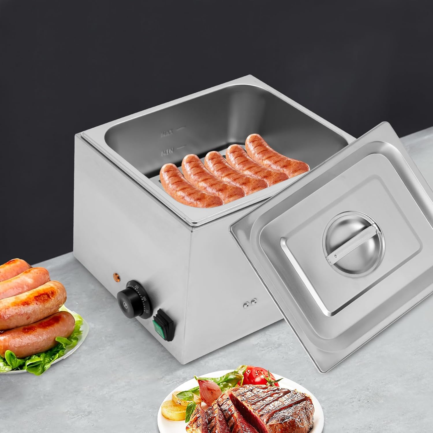 Würstchenwärmer, 1300w Elektrisch Hot Dog Bockwurstwärmer, 10l Wurstwärmer Mit Hitzebeständige Griffe Präziser Temperaturregelung (50-300°c) Für Imbiss Buffet Und Gastronomie