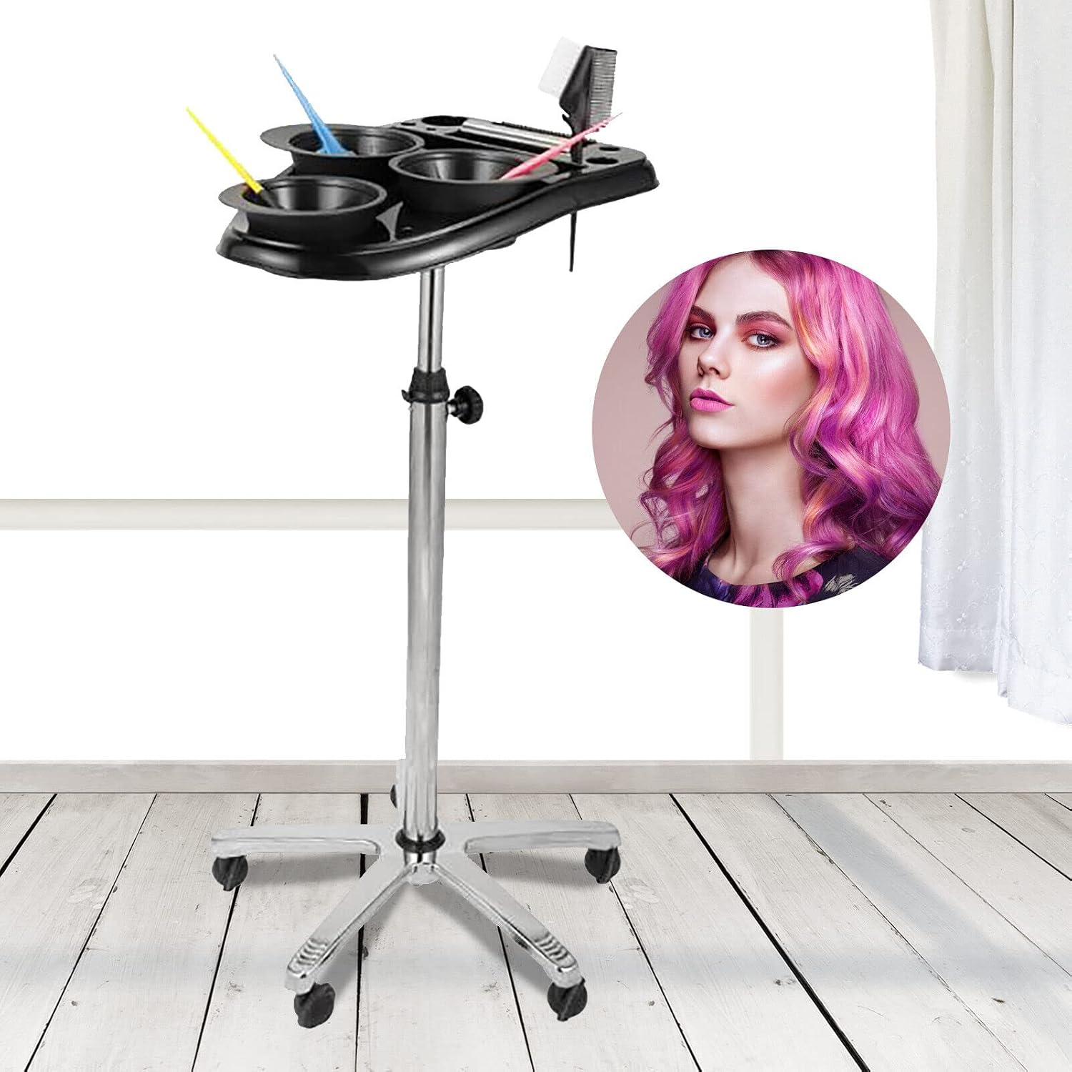 Friseursalonwagen, Friseurwagen Mit 5 Räder 3 Färbeschalen Einstellbare Höhe 70–105 Cm Für Friseure Friseurakademien Privathaushalte