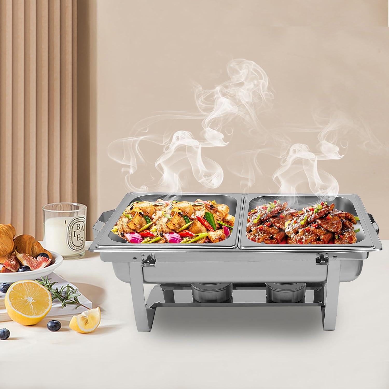 Edelstahl Buffetwärmer Speisenwärmer Chafing Dish Buffet Set - Food Warmer Warmhaltebehälter 6l - Catering Behälter Für Partys, Events - Modernes Design, Hohe Stabilität