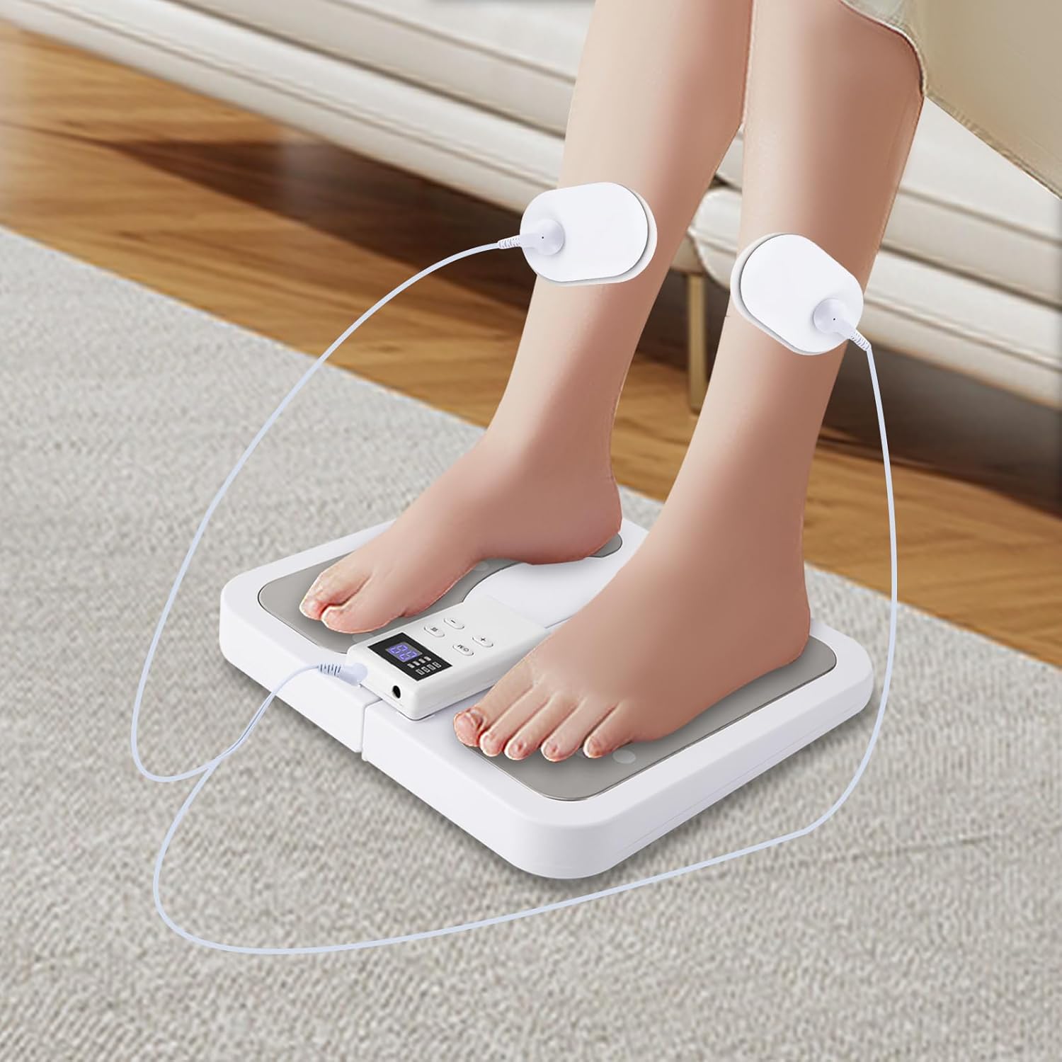 2-in-1 Fußmassagegerät, Ems Fußmassagegerät, Mit 6 Modi & 50 Intensitätsstufen, Wiederaufladbares Fussmassagegerät Mit 2 Elektrodenpads Zur Schmerzlinderung & Verbesserten Blutkreislauf