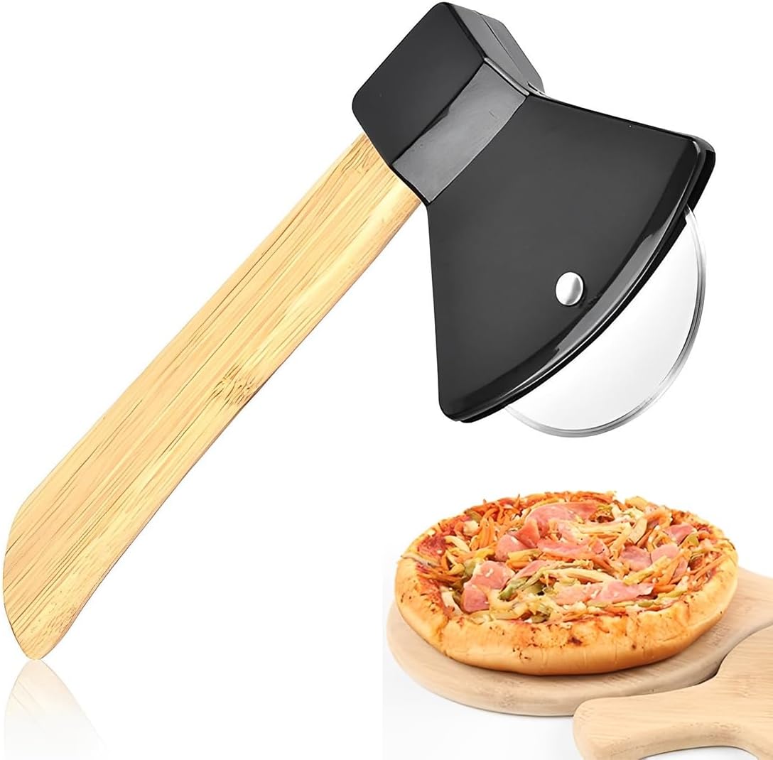 Pizzaschneider, Pizzamesser Mit Edelstahlklinge, Küchenutensil Mit Ergonomischem Holzgriff, Fingerschutz, Geeignet Für Pizzaliebhaber (schwarz)