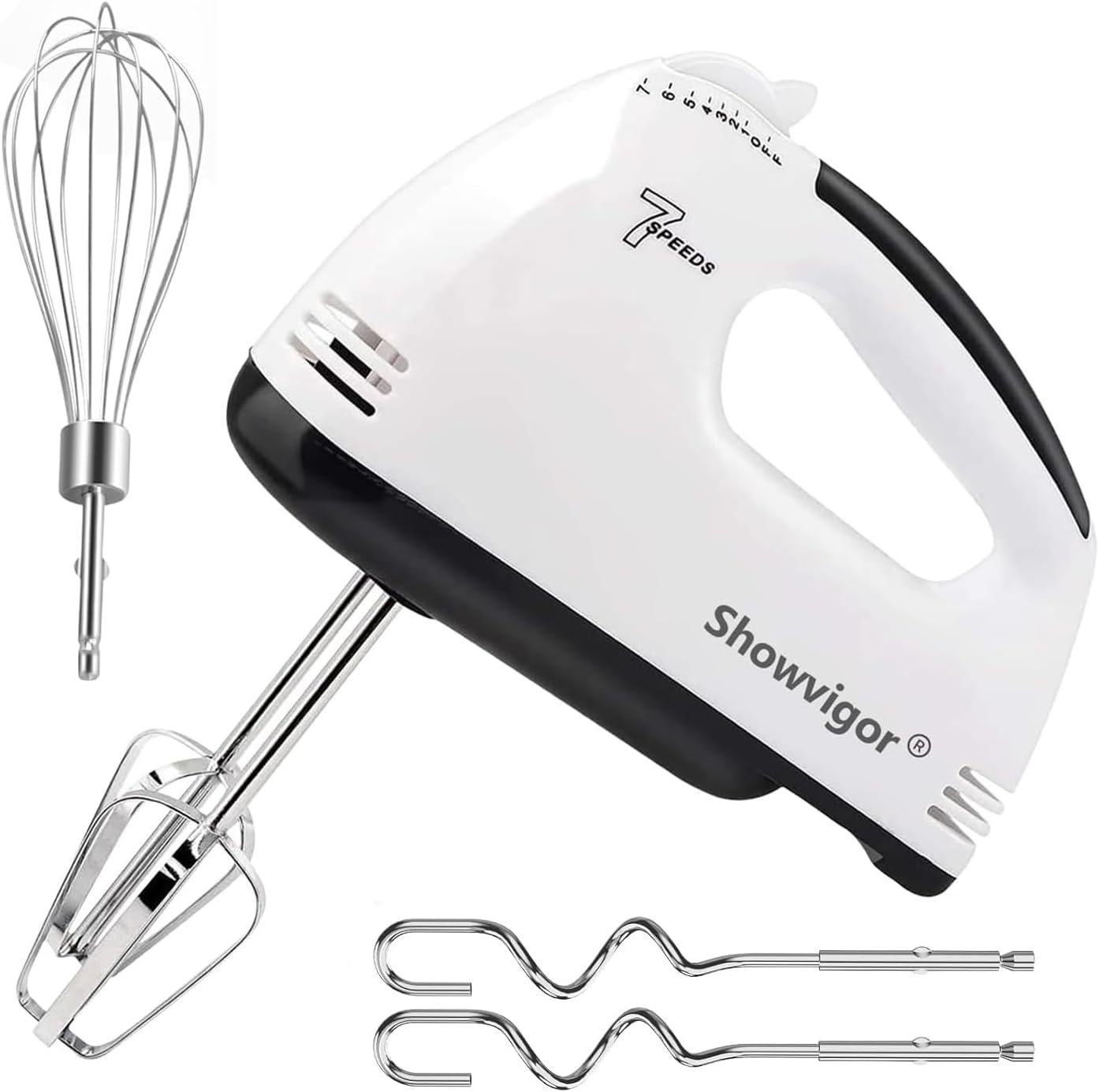 Elektrischer Küchenmixer – Tragbarer Schneebesen Mit 7 Geschwindigkeitsstufen Und 5 Edelstahlaufsätzen, Ideal Zum Schlagen Und Mischen Von Keksen, Kuchen Und Backwaren.