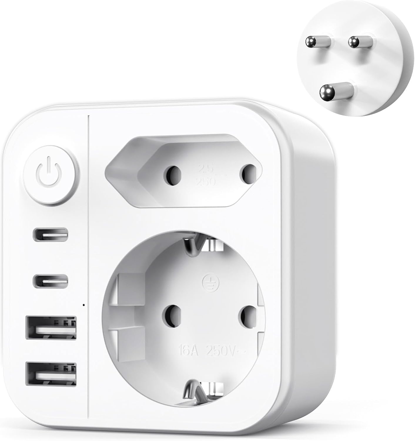 6-in-1-reiseadapter Für Südafrika, 3300 W, Typ-m-stecker, 2 Usb-a- Und 2 Typ-c-anschlüsse (17 W) Für Namibia, Mosambik, Bhutan Und Botswana