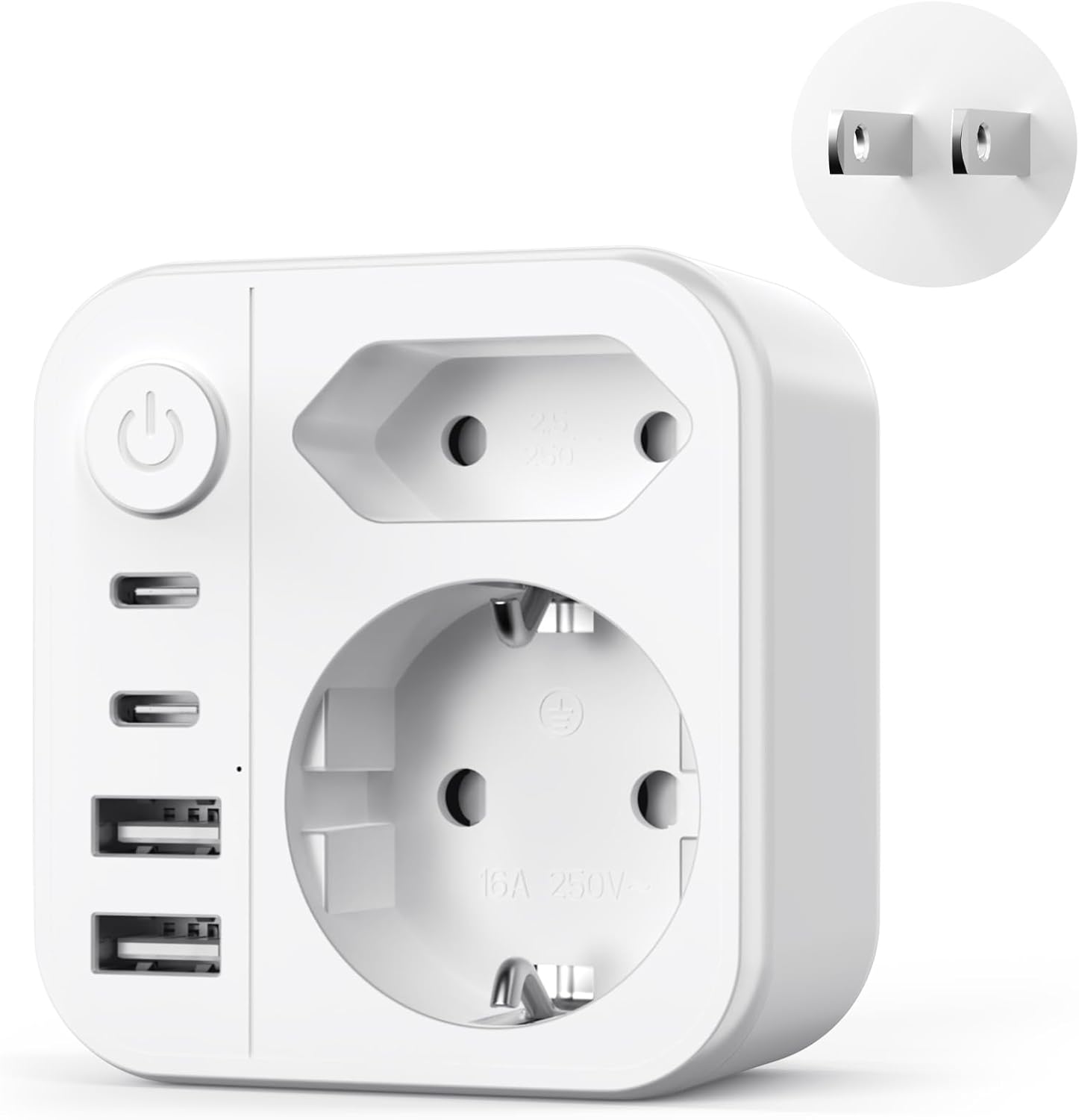 6-in-1 Japan-steckeradapter, 2500-w-reiseadapter Für Japan Mit 2 Usb-c- Und 2 Usb-a-anschlüssen, Schuko-auf-typ-a-stecker Für Usa, China, Kanada Und Thailand