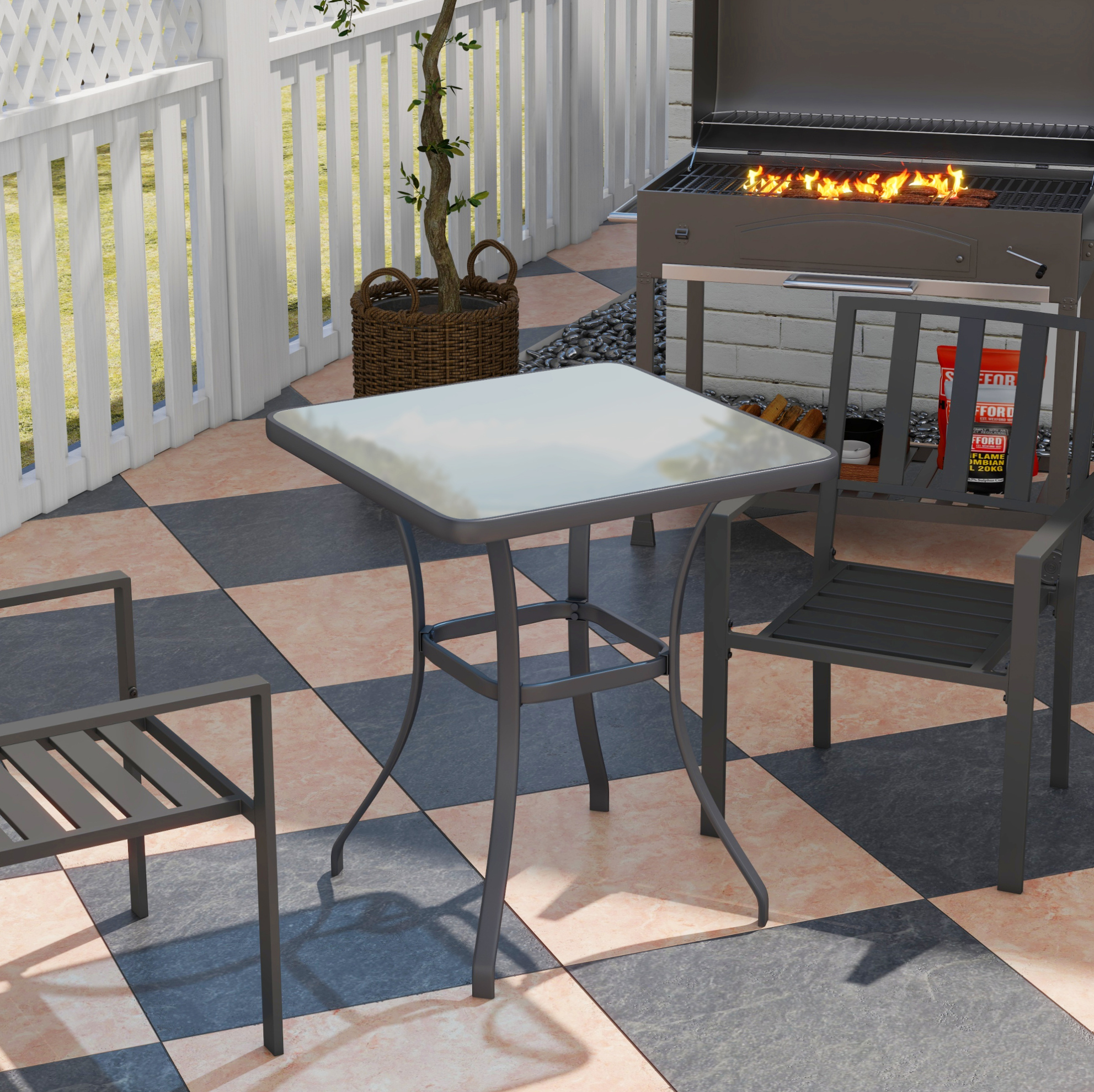 Bistrotisch 68.5x68.5x84 Cm Schwarz Aus Metall Mit Gehärteter Glasplatte