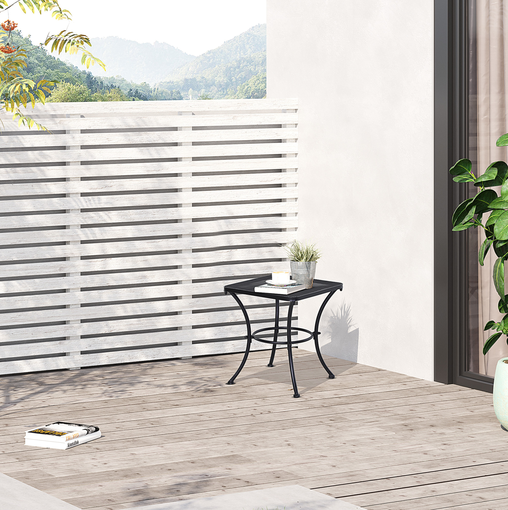 Beistelltisch 45x45x50 Cm Schwarz Aus Metall Mit Mesh-tischplatte Für Balkon Und Garten