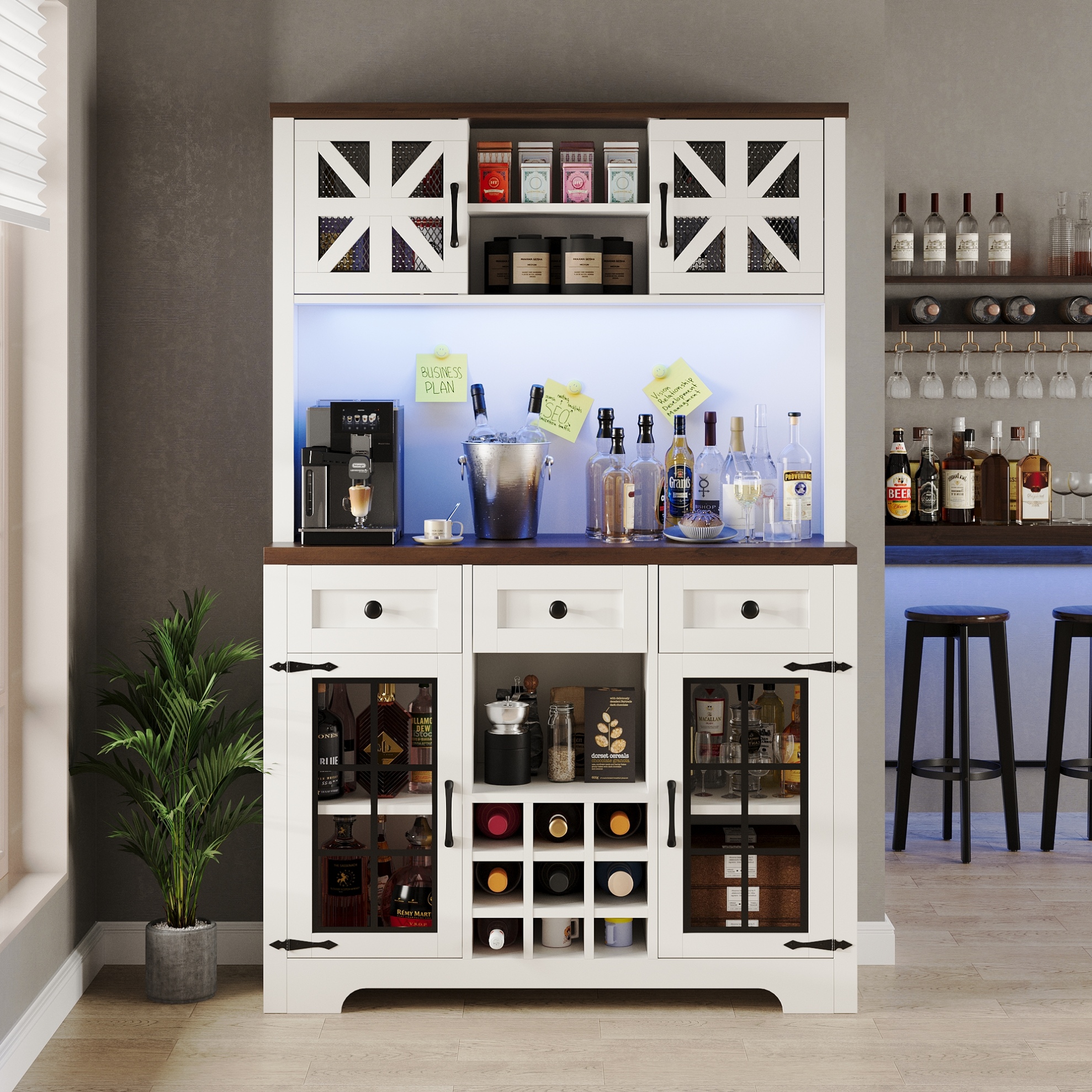Hochschrank 120x40x180 Cm Weiß Aus Mdf Und Glas Mit Led-beleuchtung, Weinregal Und Verstellbaren Regalböden