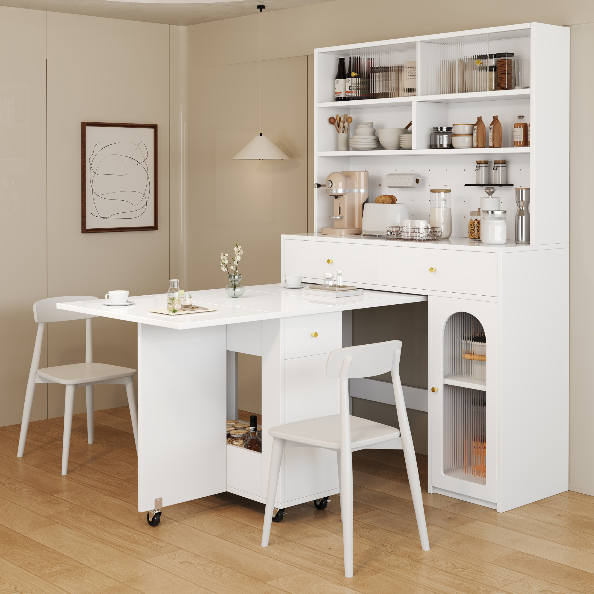 Küchenschrank 120x45x180 Cm Weiß Mdf Mit Arbeitsfläche, 2 Schubladen, Lochplatte Und Verstellbarem Einlegeboden