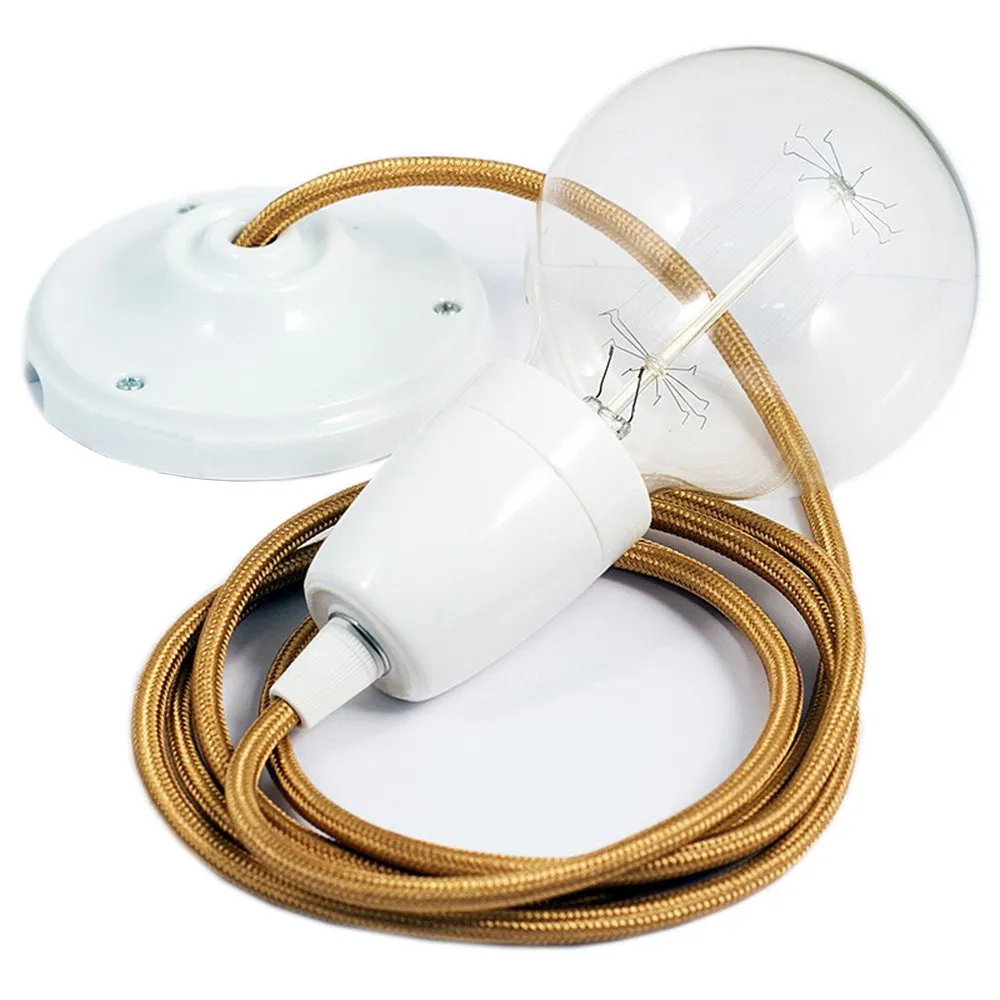 Pendelleuchte Creative-cables Rm05 Porzellan Golden Textilkabel 2m