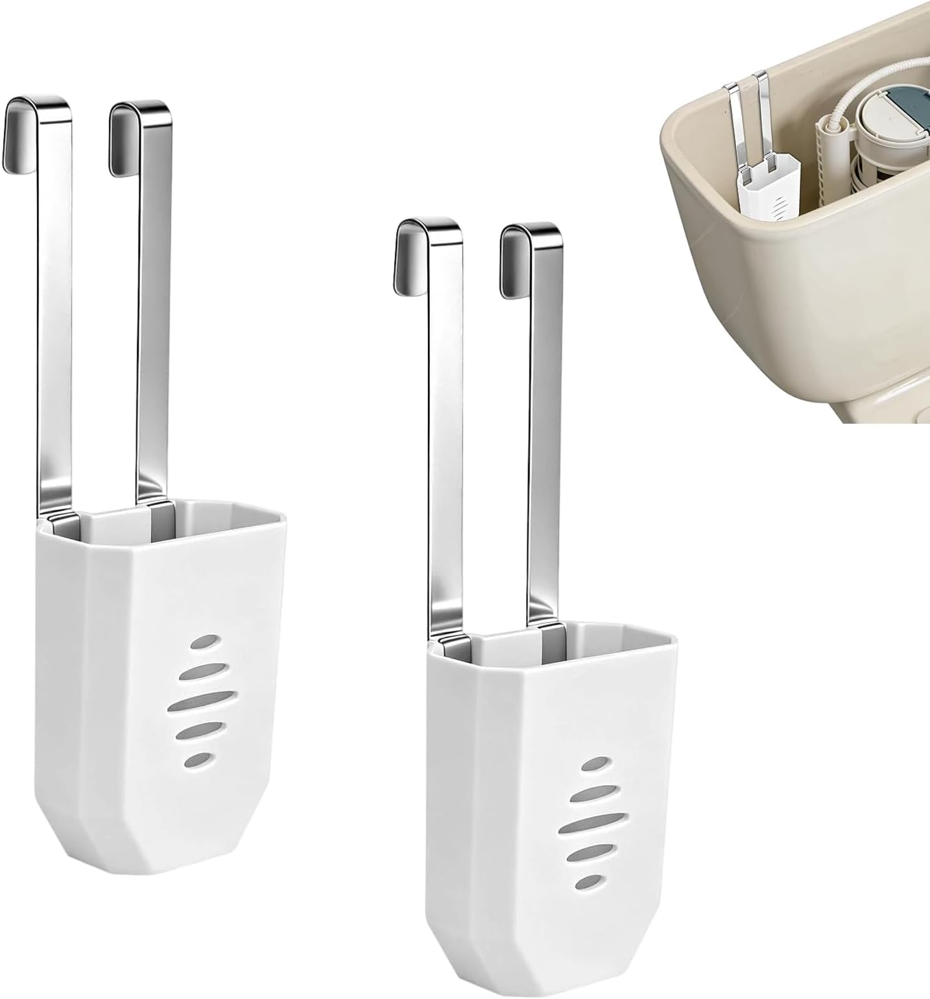Set Mit 2 Haltern Für Wc-spülkasten Und Entkalkungstabletten – Verstellbarer Haken Und Wackelfreies Design – Verhindert Kalkablagerungen