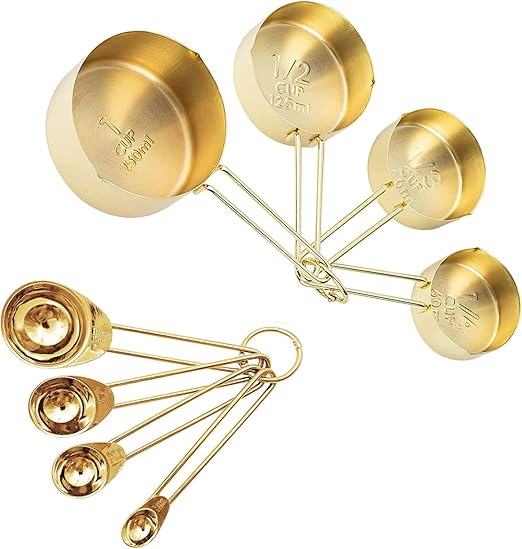 8-teiliges Set Aus Edelstahl-messlöffeln Und Messbechern, Küchenzubehör, Backlöffel, Tee- Und Kaffeelöffel, Messwerkzeuge (gold)