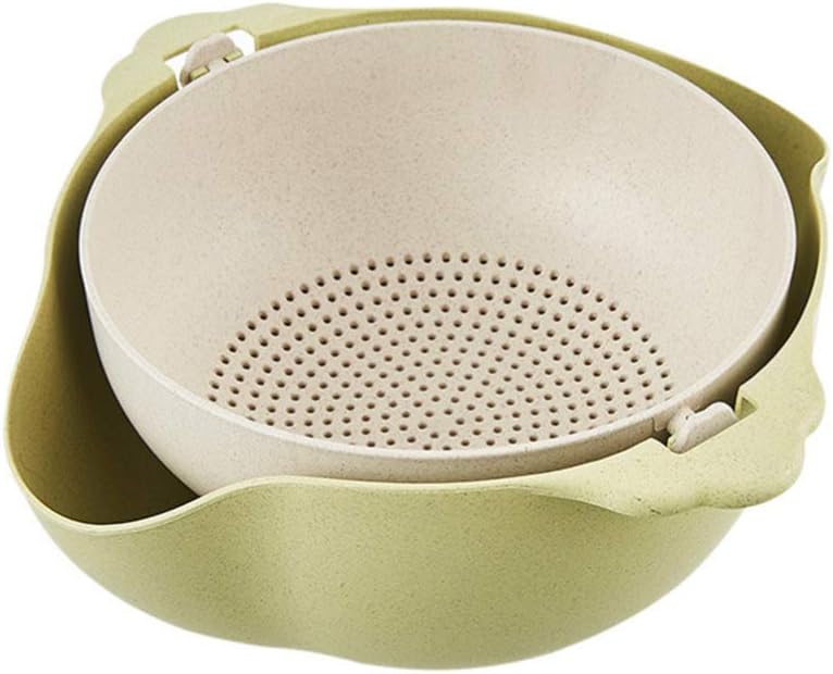 2-in-1 Multifunktions-küchensieb Mit Korb Und Doppelwandiger Abtropfschale Zum Reinigen Von Obst Und Gemüse – Grün – 1 Stück