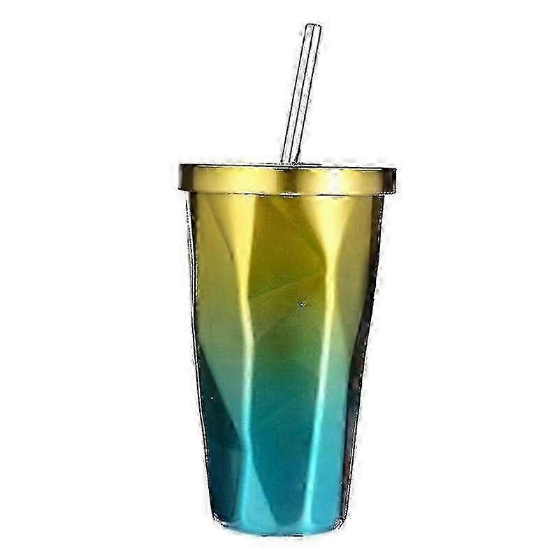 500 Ml Edelstahl-isolierbecher Mit Strohhalm, Doppelwandig Und Mit Farbverlauf, Ideal Für Getränke Und Kaffee.