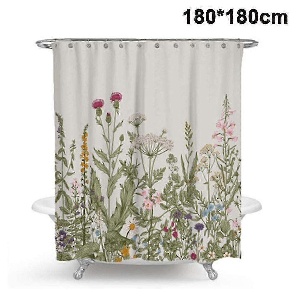 Duschvorhang (180 X 180 Cm), Schimmel- Und Mehltauresistent, Frisches Grünes Blattmuster