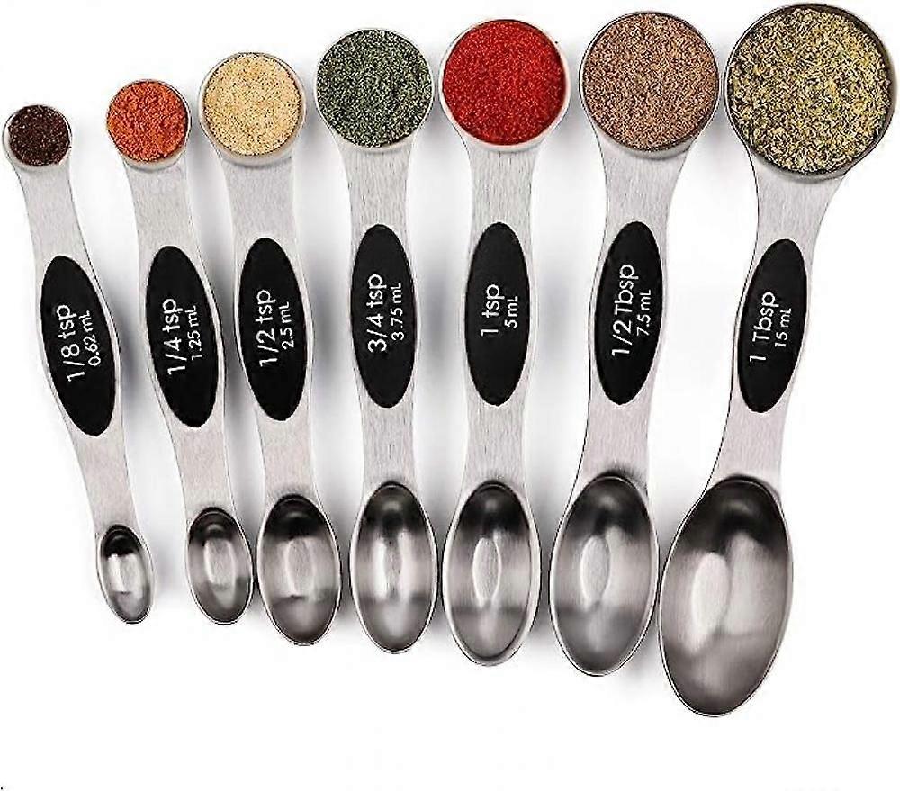 Set Mit 7 Doppelseitigen Magnetischen Messlöffeln Aus Edelstahl Für Trockene Und Flüssige Zutaten (mit 3/4 Löffel).
