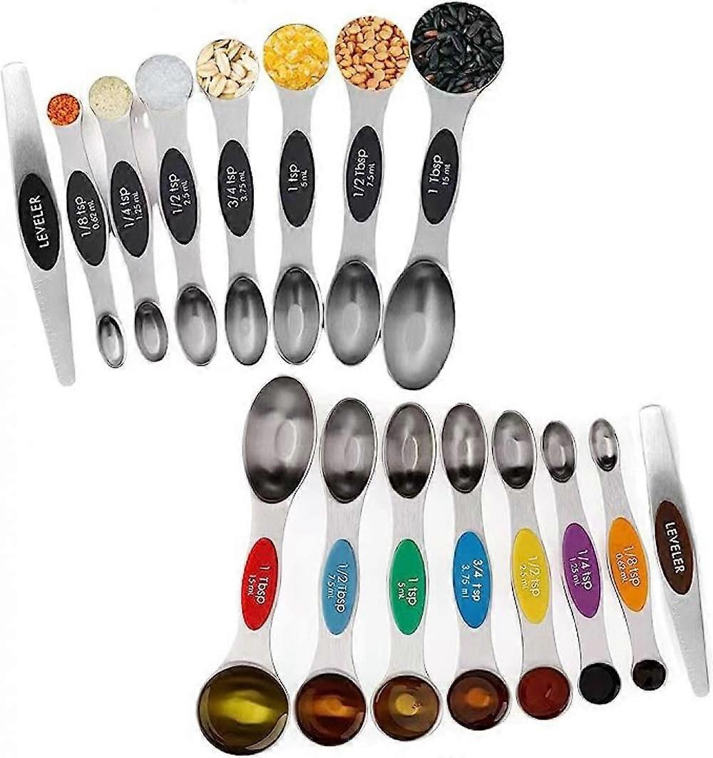 Magnetische Messlöffel, 2 Sets Mit Je 16 Stapelbaren, Doppelseitigen Edelstahl-teelöffeln Und -esslöffeln Für Trockene Oder Flüssige Zutaten