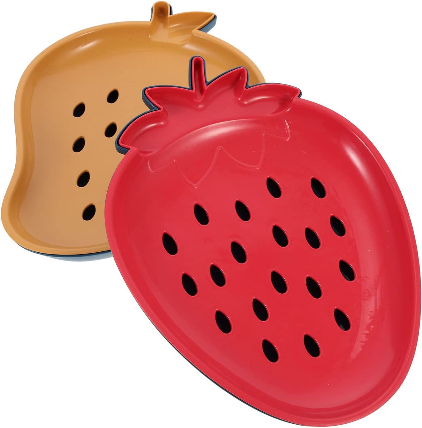 Abtropfteller, Obstkörbe, Erdbeerförmige Teller, Serviertablett Mit Abtropffläche, Küchensieb Für Obst, Nudeln Und Reis – Rot Und Gelb – 2er-set