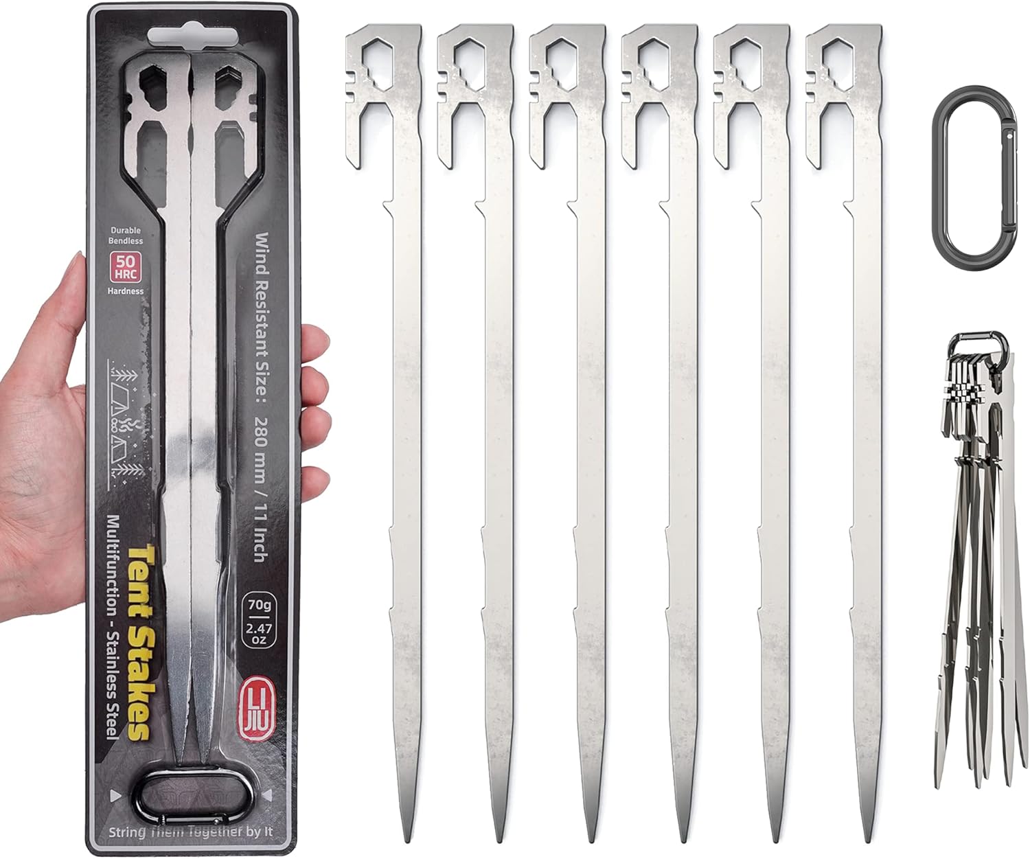 6er-set Heringe – Unverzichtbar Beim Camping. Robuste, Leichte Heringe Aus Edelstahl, 28 Cm Lang.