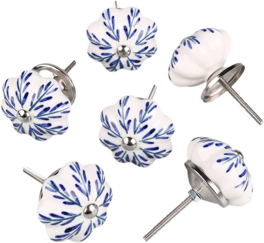 Set Mit 6 Vintage-möbelgriffen Aus Bemalter Keramik Für Türen, Schubladen, Schränke Und Kleiderschränke