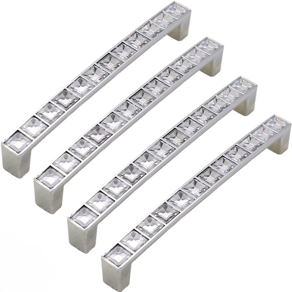 Set Aus 4 Dekorativen U-förmigen Griffen (5-zoll-mittelloch) Aus Diamantkristall Und Strasssteinen Für Schrank, Schublade, Kommode Usw.
