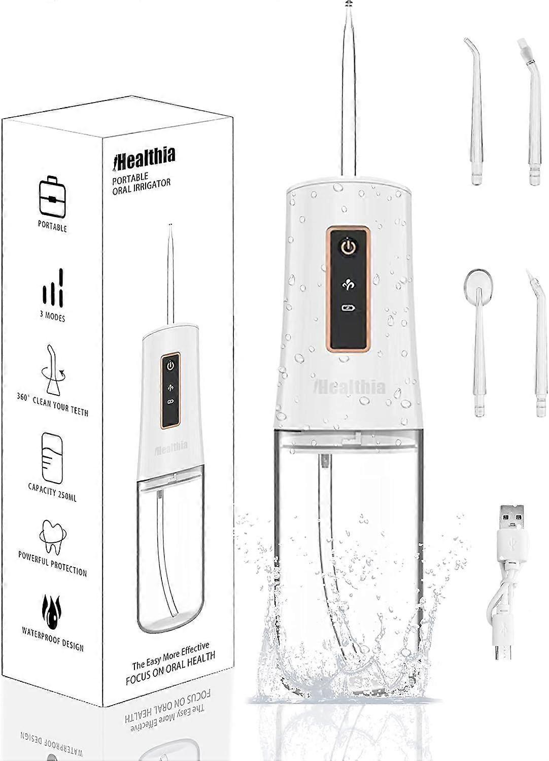 Wiederaufladbare, Wasserdichte Und Tragbare Kabellose Munddusche Mit 3 Modi Und 4 Düsen. Ideal Für Den Heimgebrauch.