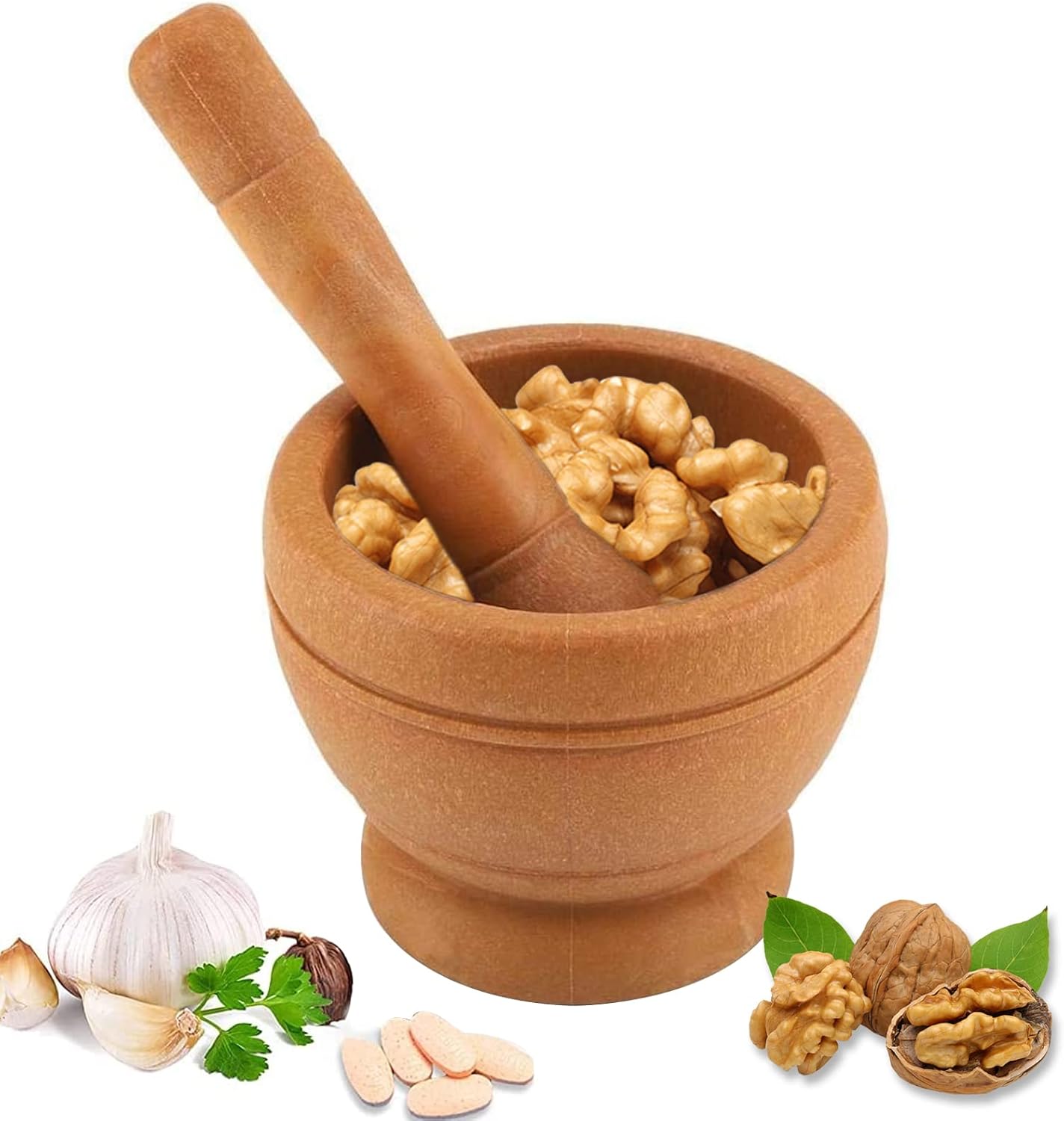 Mörser, Manuelle Gewürzmühle, Gewürzschale, Küchenmörser, Knoblauch, Gewürze, Kräuter (holzfarbe, Lose)