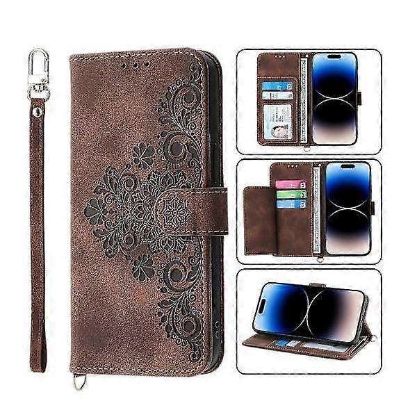 Brieftaschenhülle Aus Leder Mit Blumenmuster Für Iphone 14 Pro Max